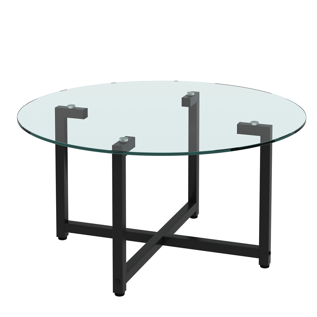 Modern Designed Tempered Glass Round Living Room Coffee Table- Glass+Black_8