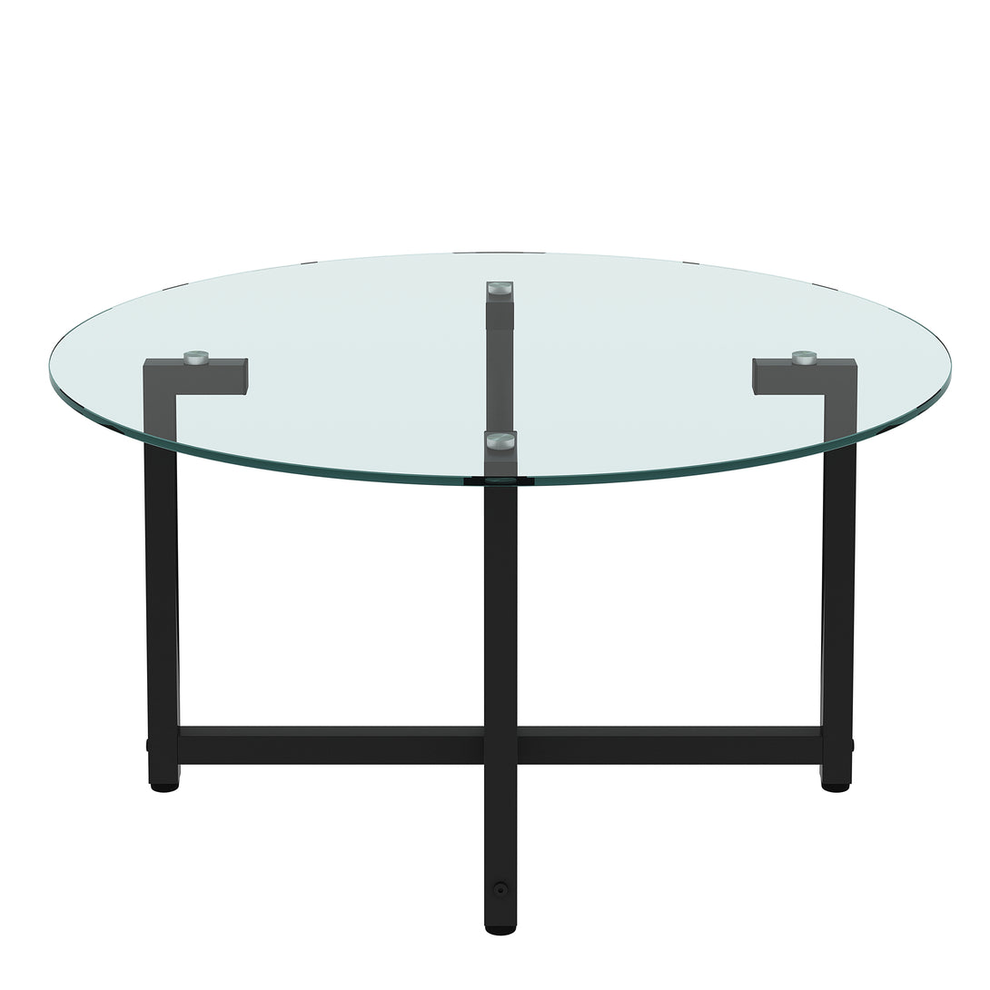 Modern Designed Tempered Glass Round Living Room Coffee Table- Glass+Black_9