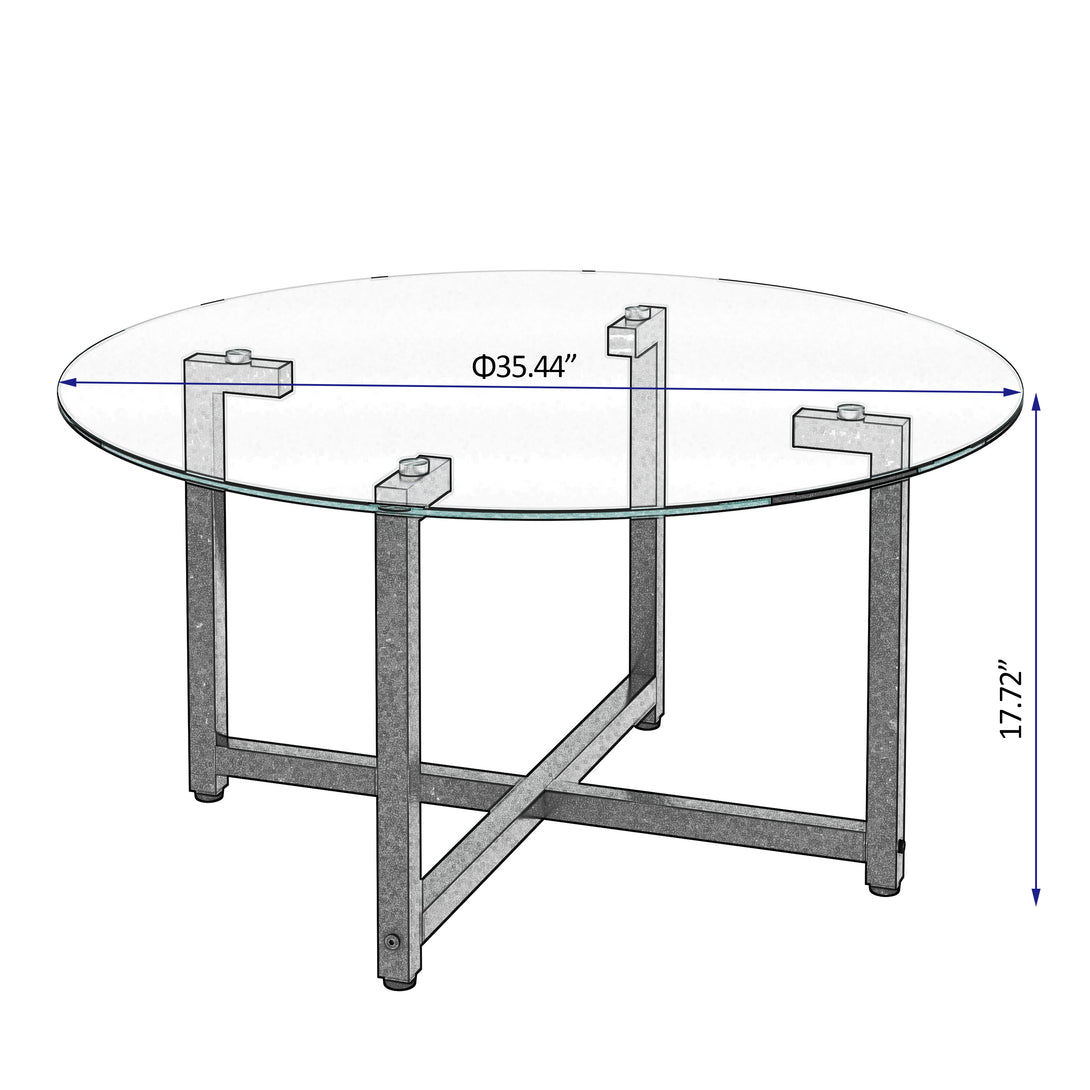 Modern Designed Tempered Glass Round Living Room Coffee Table- Glass+Black_6