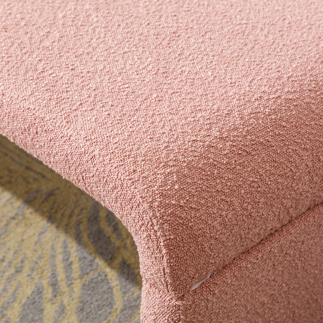 Boucle Fabric Loveseat Ottoman Bedroom Footstool With Gold Metal Legs- Pink_11