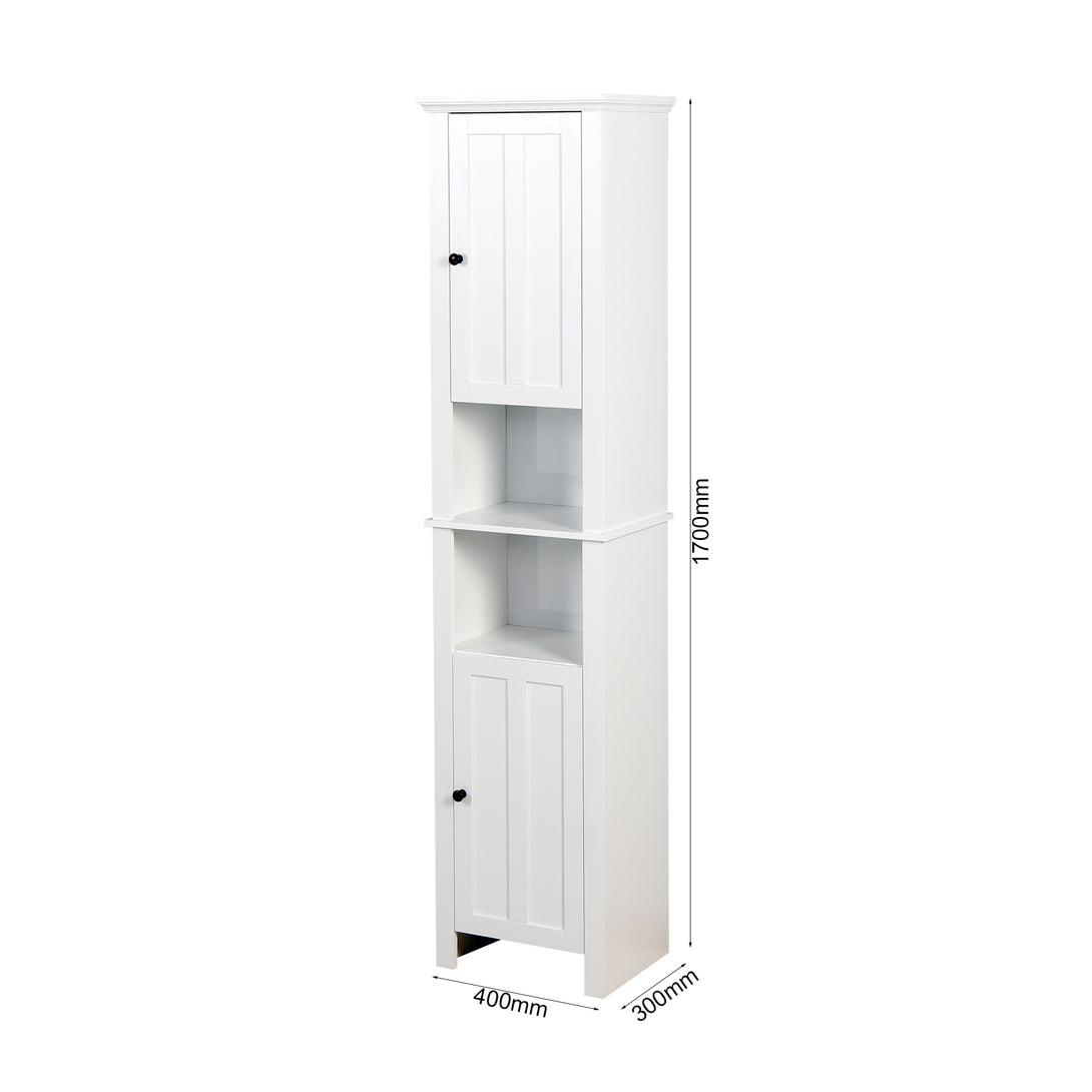 6 Shelves Slim Bathroom Floor Storage and Organizer with 2 Doors- White_12