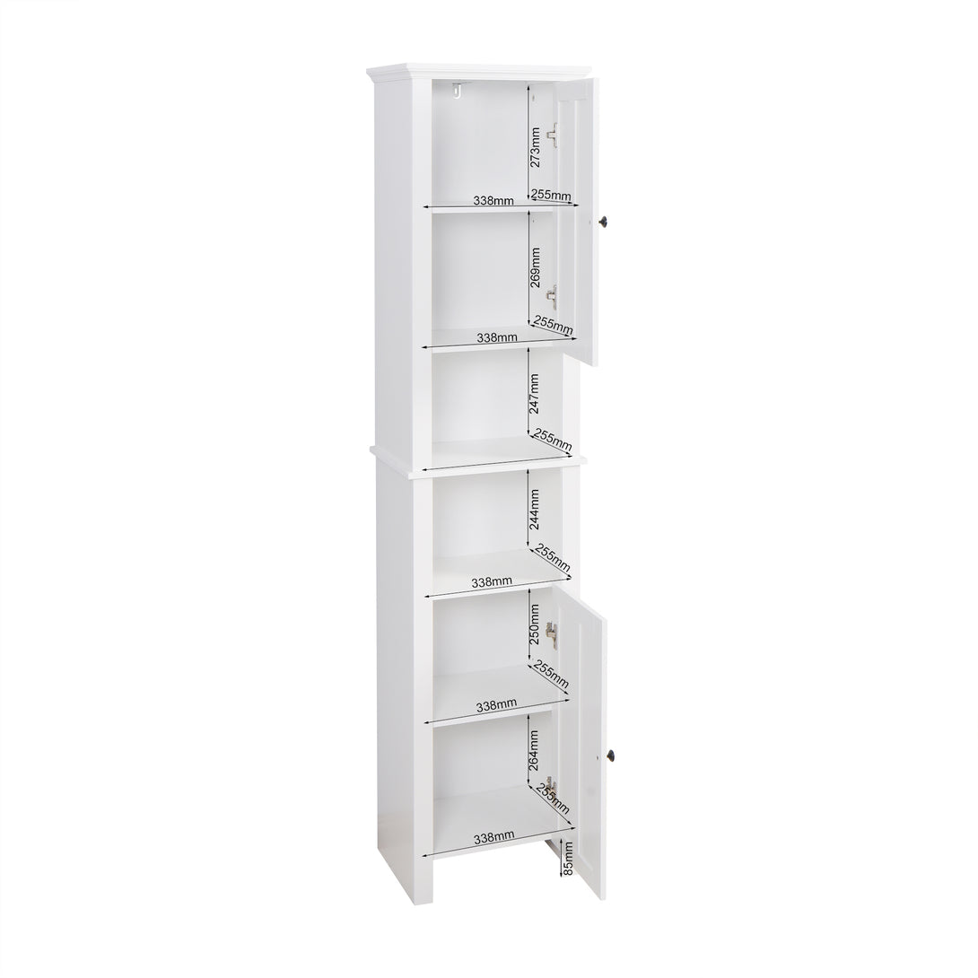 6 Shelves Slim Bathroom Floor Storage and Organizer with 2 Doors- White_11