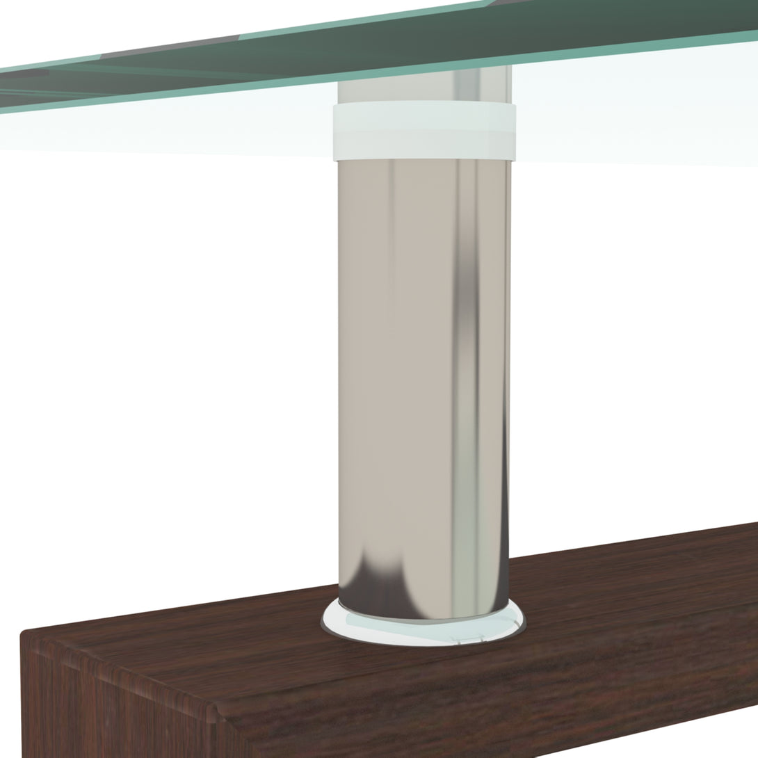 Rectangular Double Layer Tempered Glass Coffee Table with Metal Legs- Clear Glass+Walnut_7