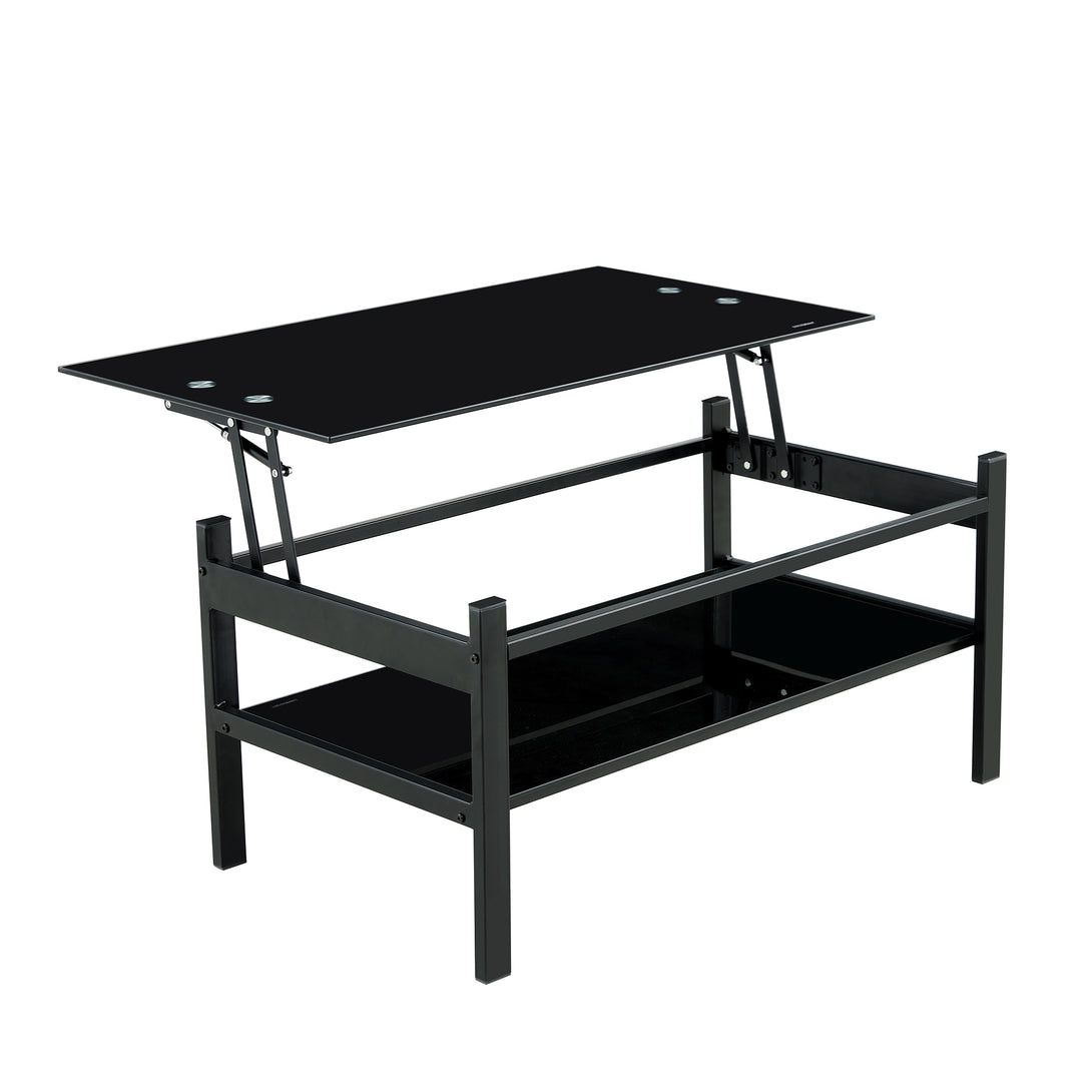 2 Layers Modern Designed Lifting Top Tempered Glass Coffee Table- Black_8