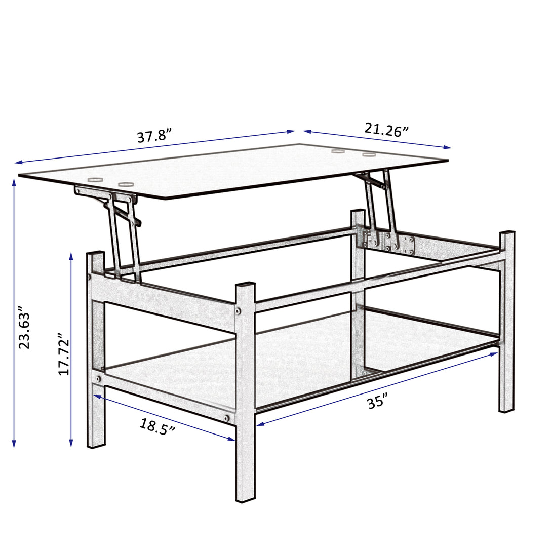 2 Layers Modern Designed Lifting Top Tempered Glass Coffee Table- Black_15