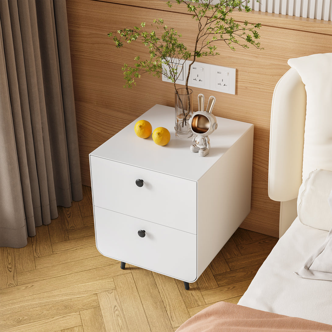 2 Drawers Nordic Minimalist Bedside Steel Cabinet with Round Handle- White_1