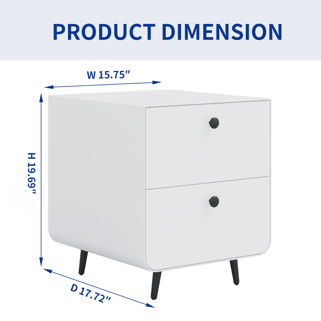 2 Drawers Nordic Minimalist Bedside Steel Cabinet with Round Handle- White_4