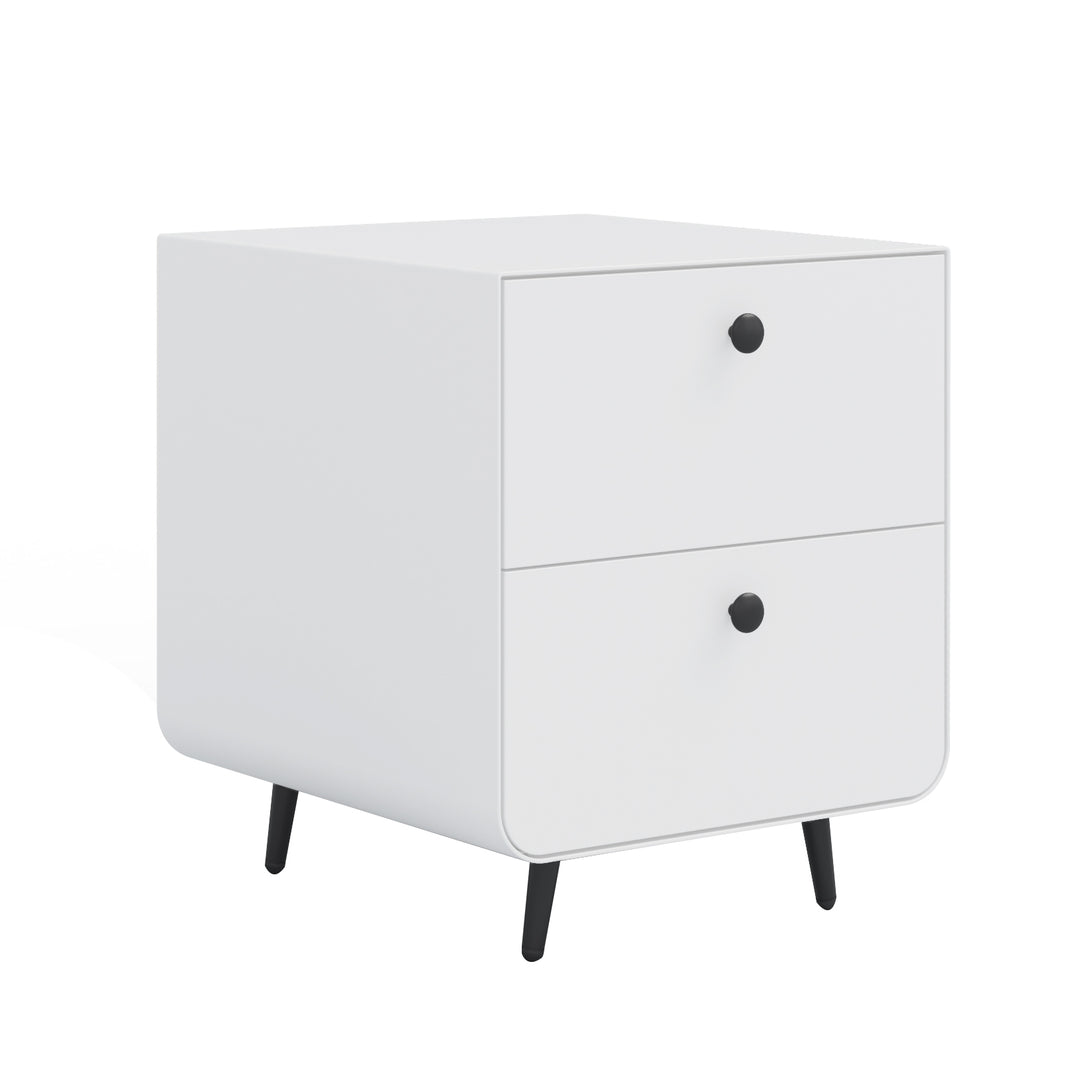 2 Drawers Nordic Minimalist Bedside Steel Cabinet with Round Handle- White_2