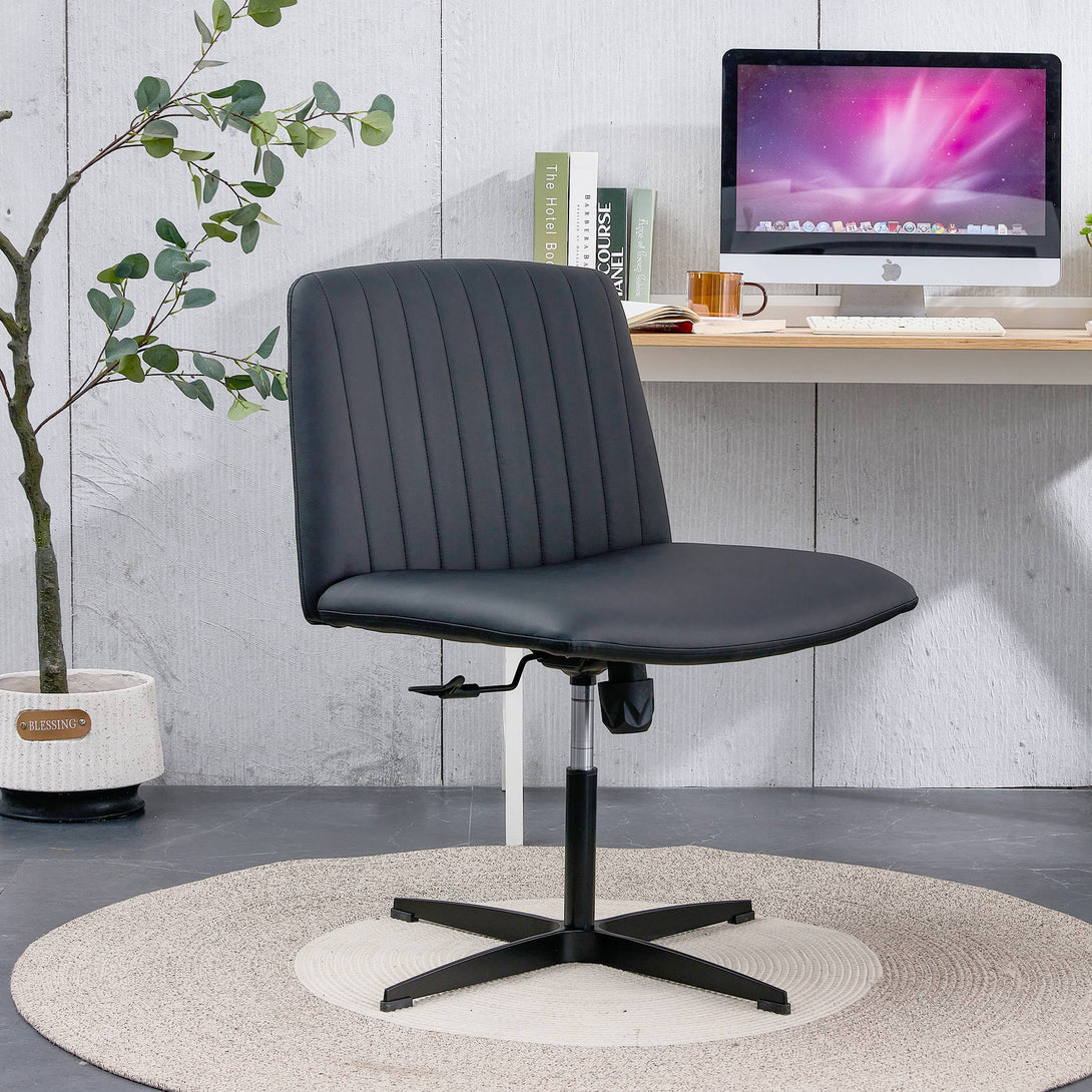 Modern Contemporary Height Adjustable PU Office Swivel Chair- Black_1