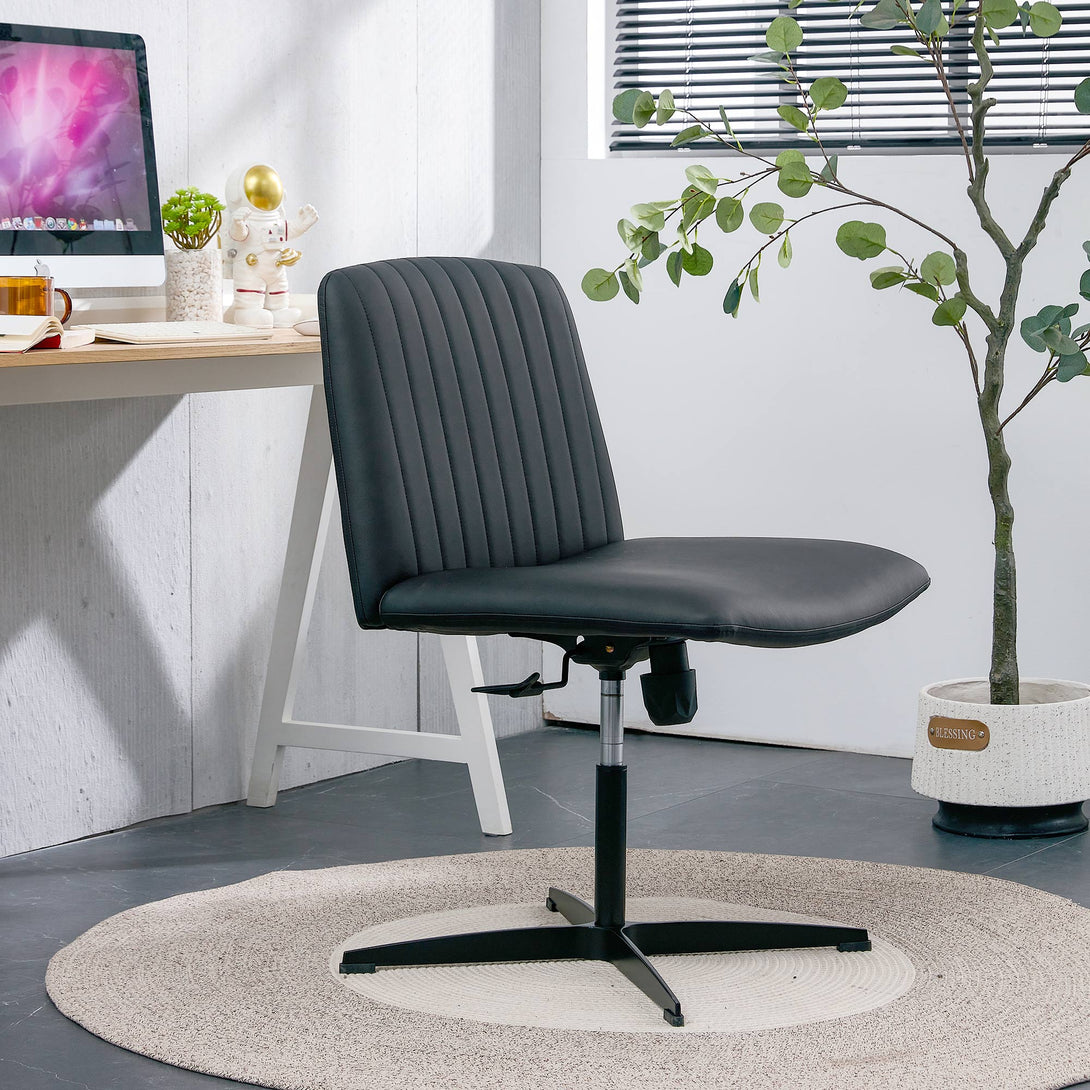 Modern Contemporary Height Adjustable PU Office Swivel Chair- Black_2