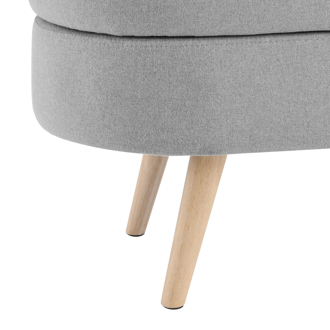 Oval Shaped Ottoman Linen Storage Bench with Wooden Legs- Grey_10