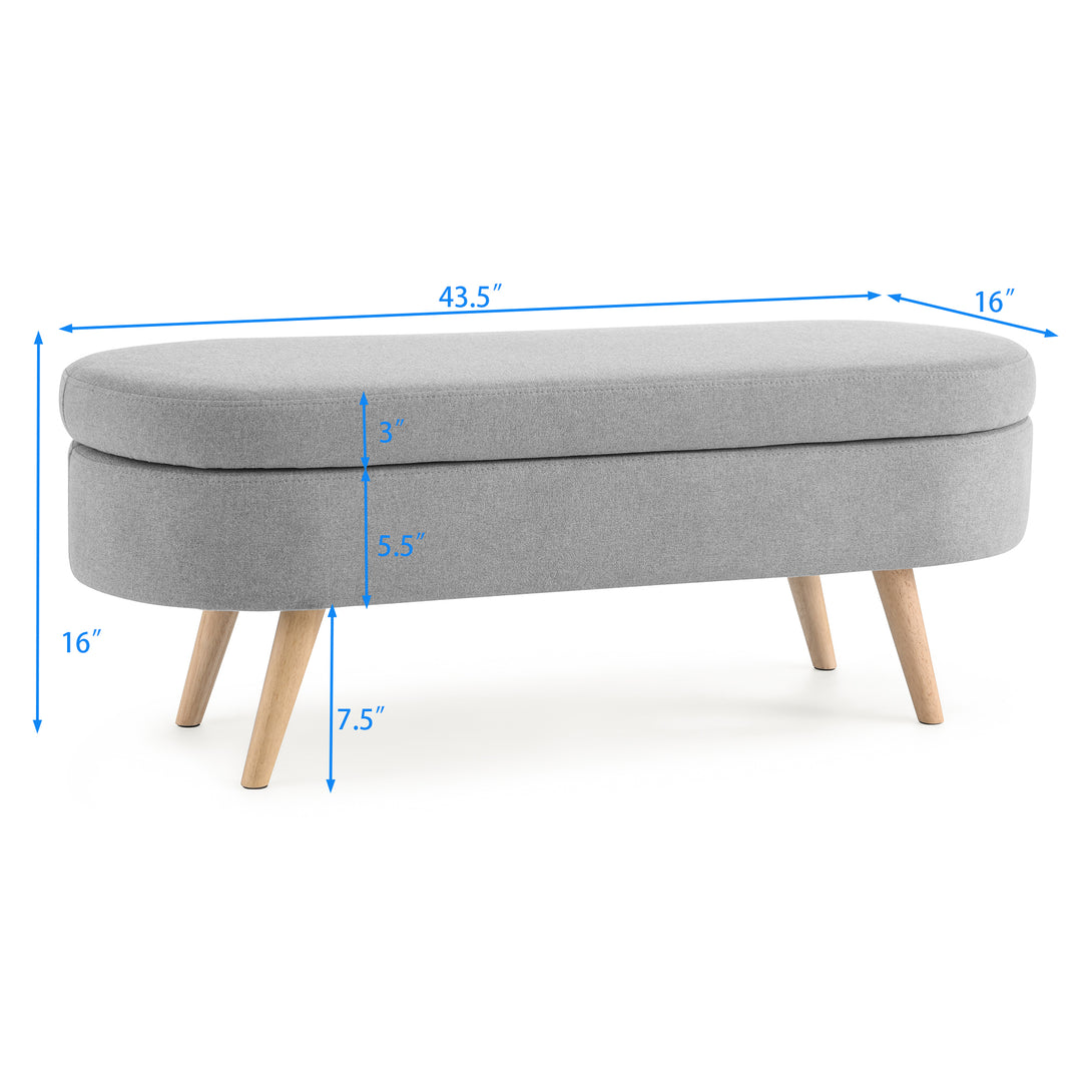 Oval Shaped Ottoman Linen Storage Bench with Wooden Legs- Grey_14