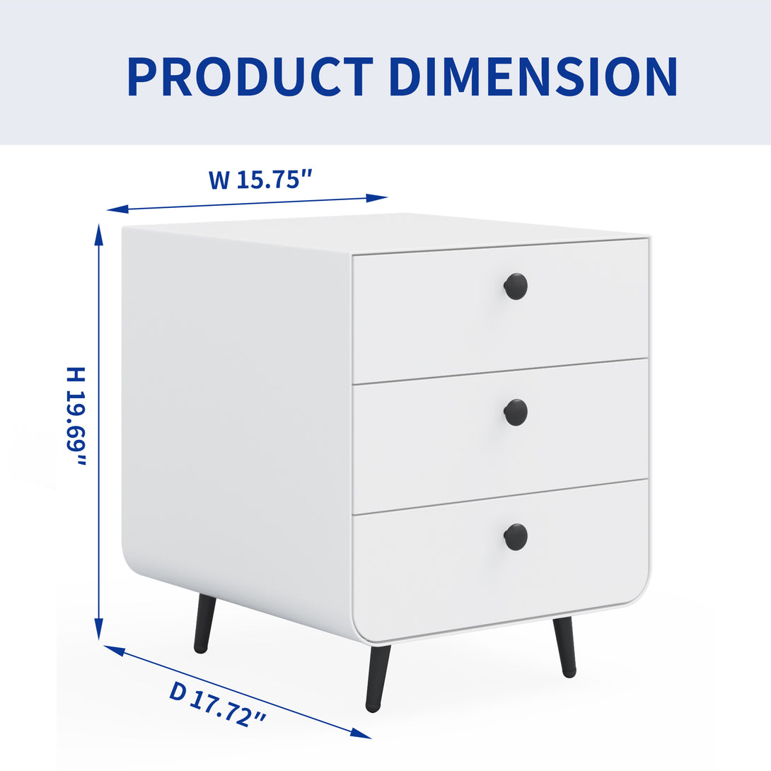 3 Drawers Nordic Minimalist Bedside Steel Cabinet with Round Handle- White_4