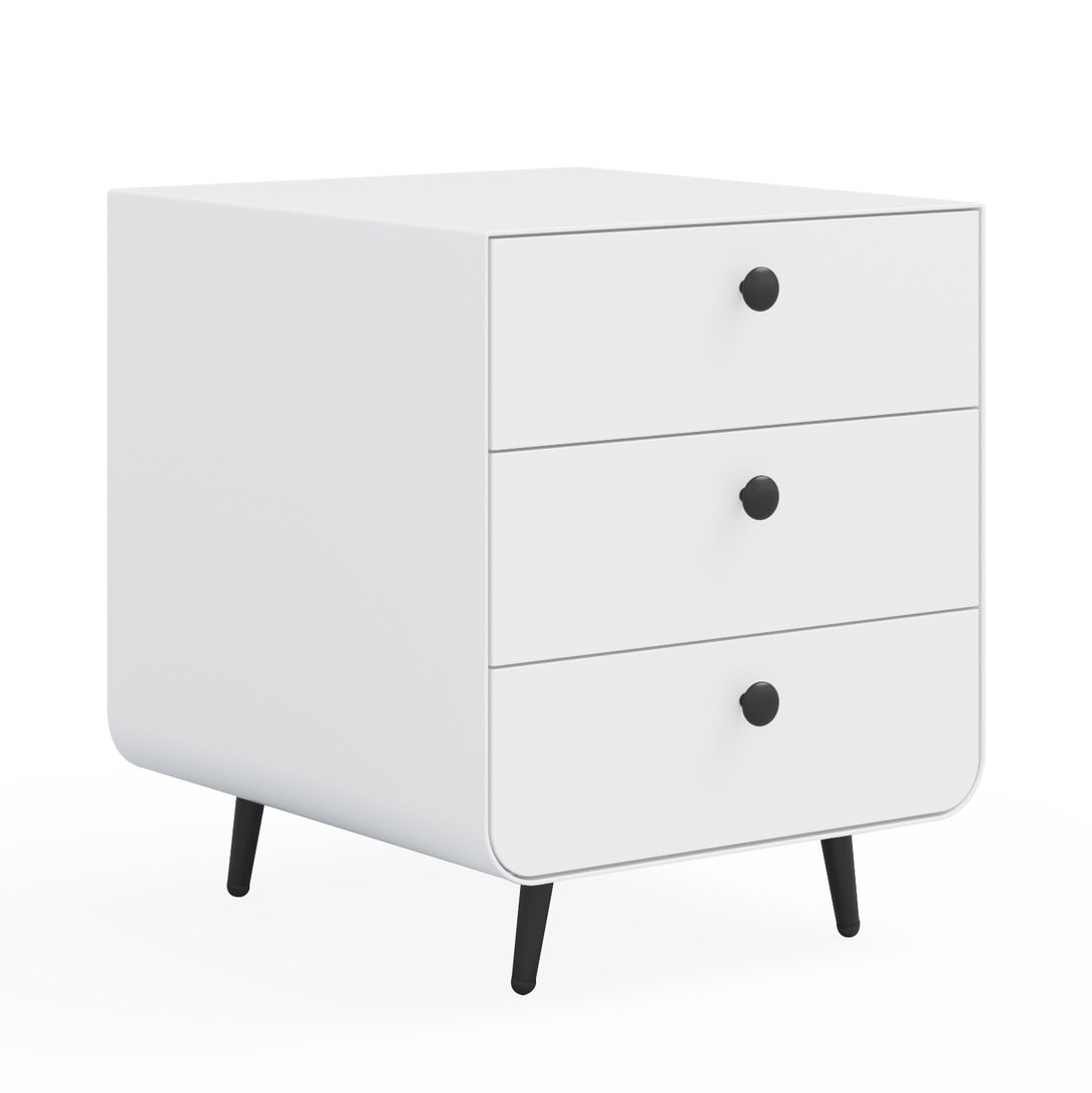 3 Drawers Nordic Minimalist Bedside Steel Cabinet with Round Handle- White_2