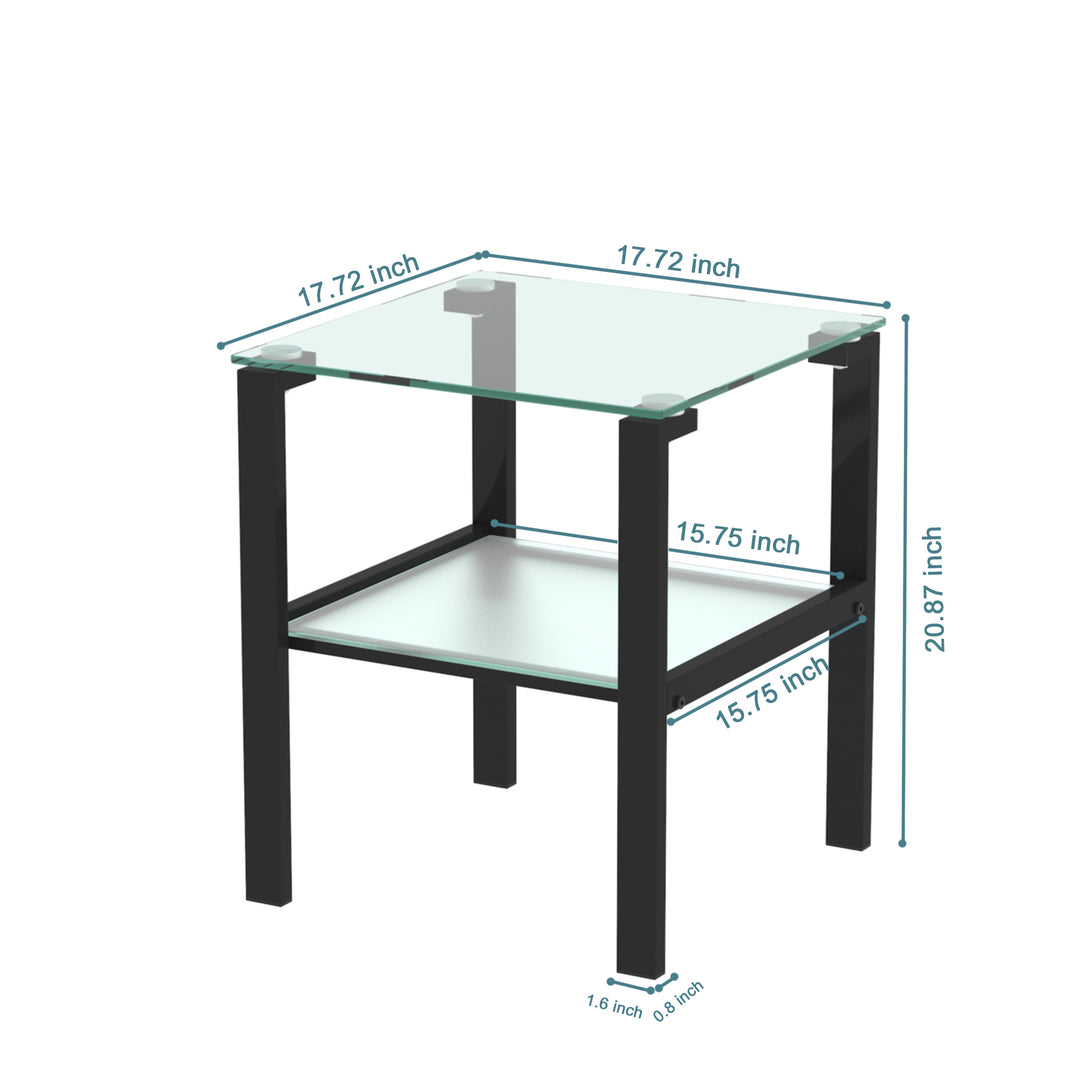 2pcs Two Layered Tempered Glass Small Bedroom Corner Home Tea Table- Transparent+Black_9