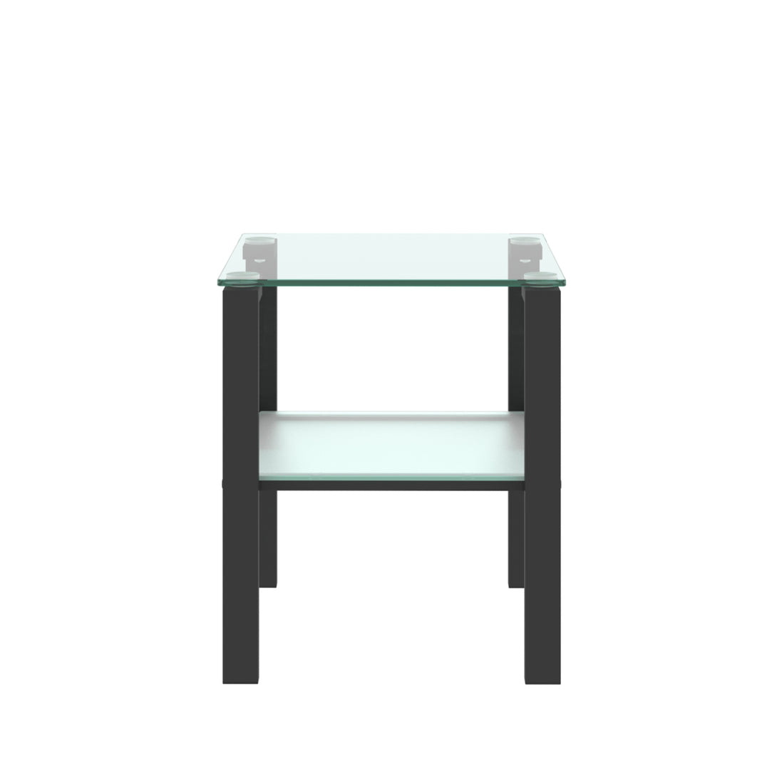 2pcs Two Layered Tempered Glass Small Bedroom Corner Home Tea Table- Transparent+Black_8