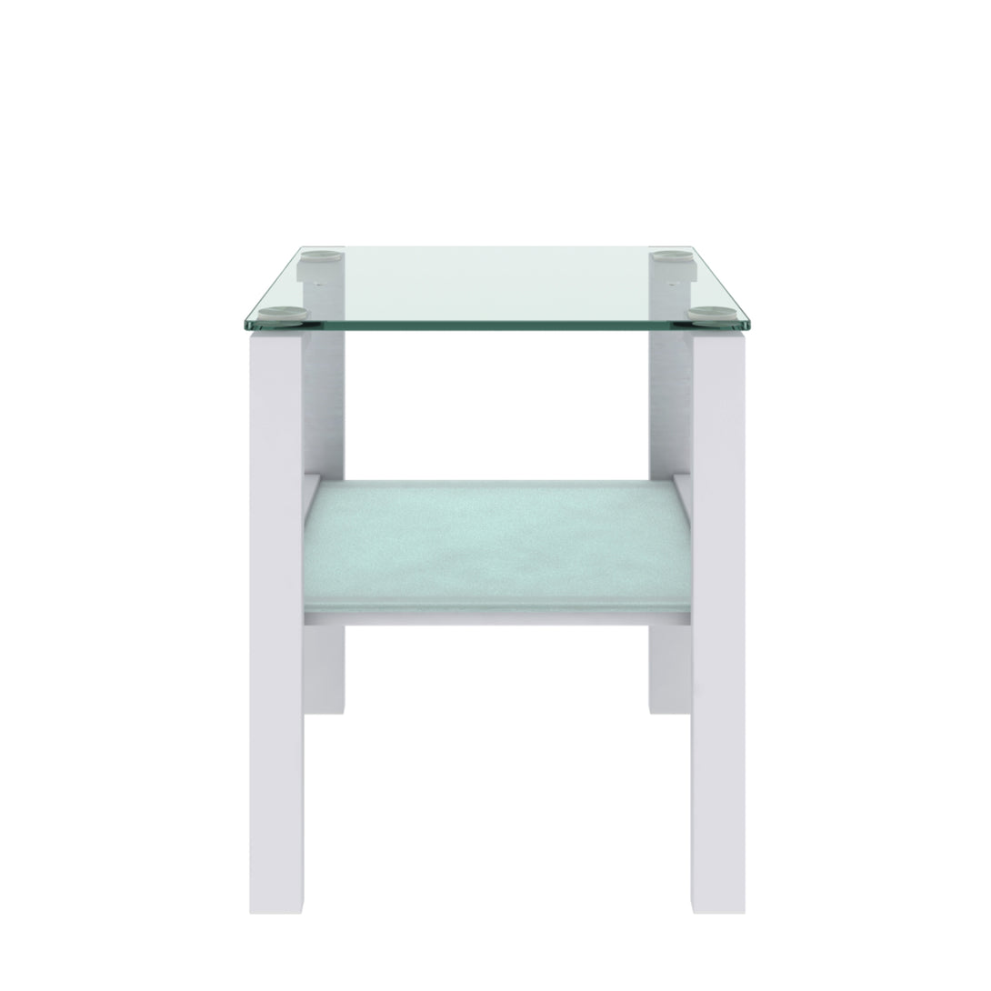 2pcs Two Layered Tempered Glass Small Bedroom Corner Home Tea Table- Transparent+White_6