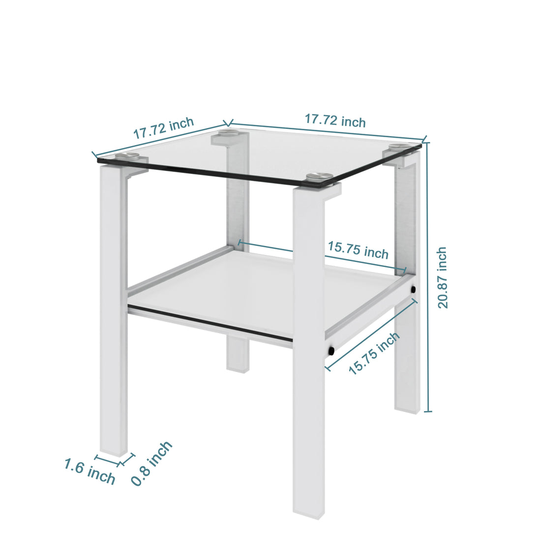 2pcs Two Layered Tempered Glass Small Bedroom Corner Home Tea Table- Transparent+White_7