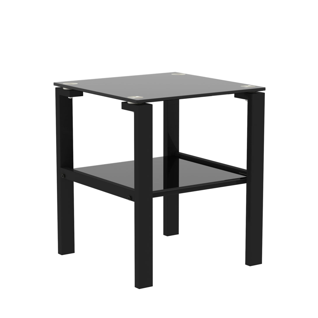 2pcs Two Layered Tempered Glass Small Bedroom Corner Home Tea Table- Black+Black_3