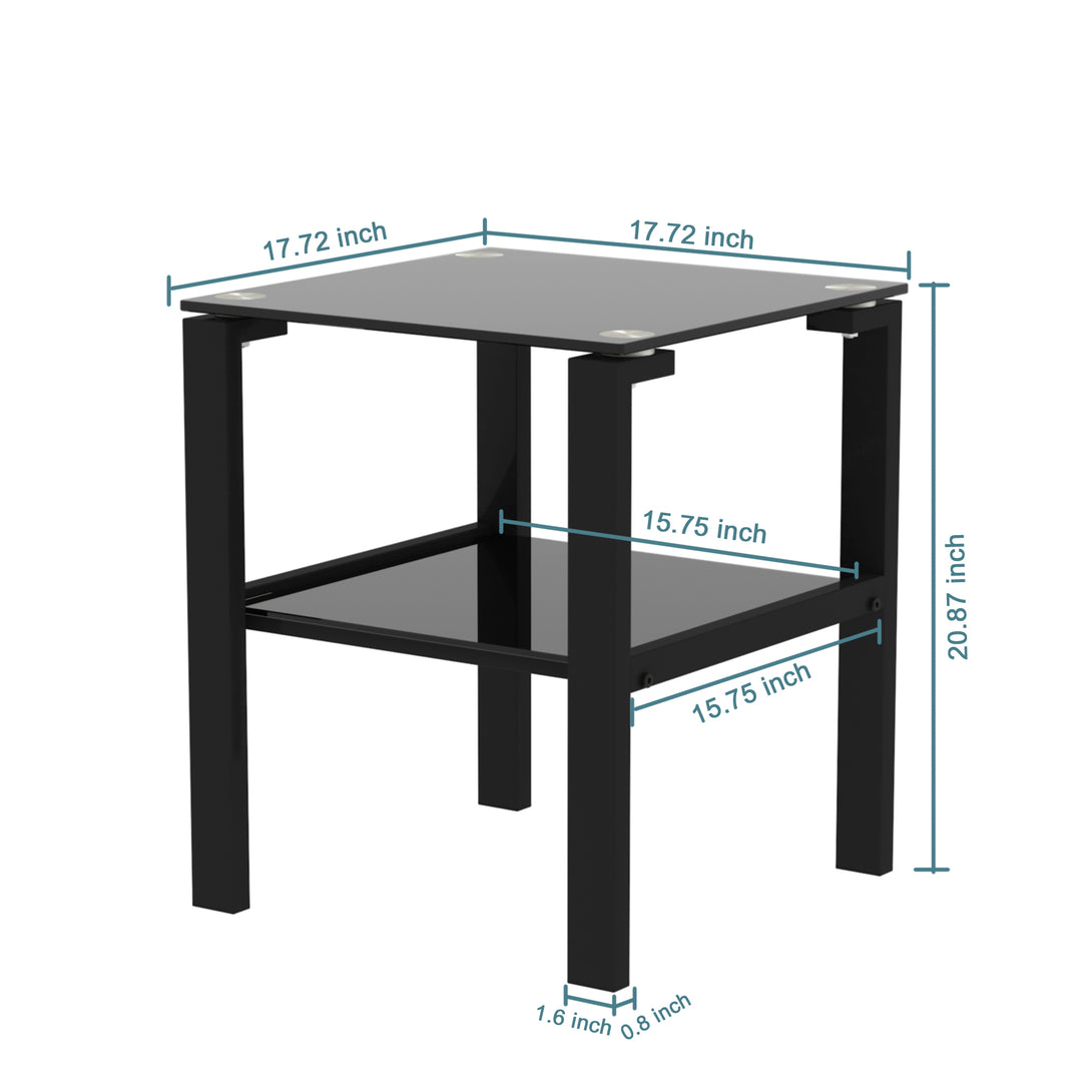 2pcs Two Layered Tempered Glass Small Bedroom Corner Home Tea Table- Black+Black_8