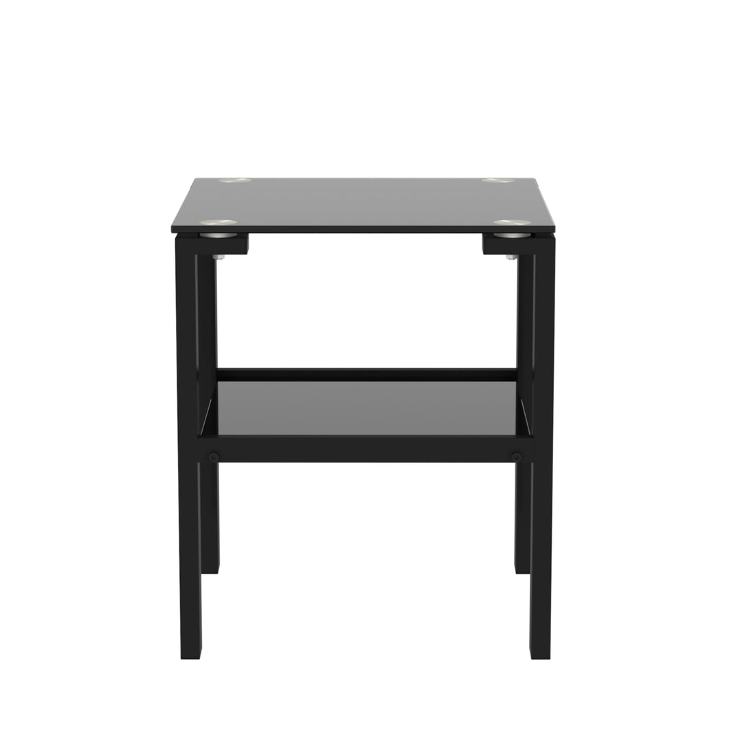 2pcs Two Layered Tempered Glass Small Bedroom Corner Home Tea Table- Black+Black_5