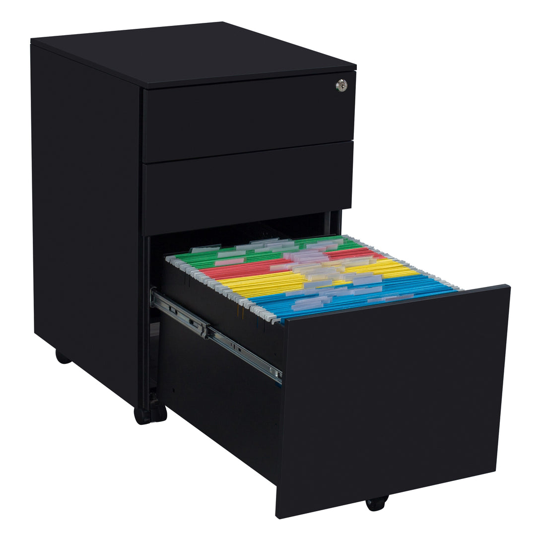 3 Drawers Under the Desk Office File Cabinet with Rolling Wheels and Lock- Black_13