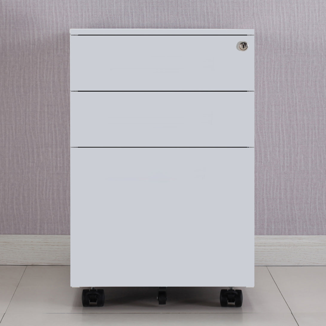 3 Drawers Under the Desk Office File Folder Cabinet with Rolling Wheels and Lock- White_10