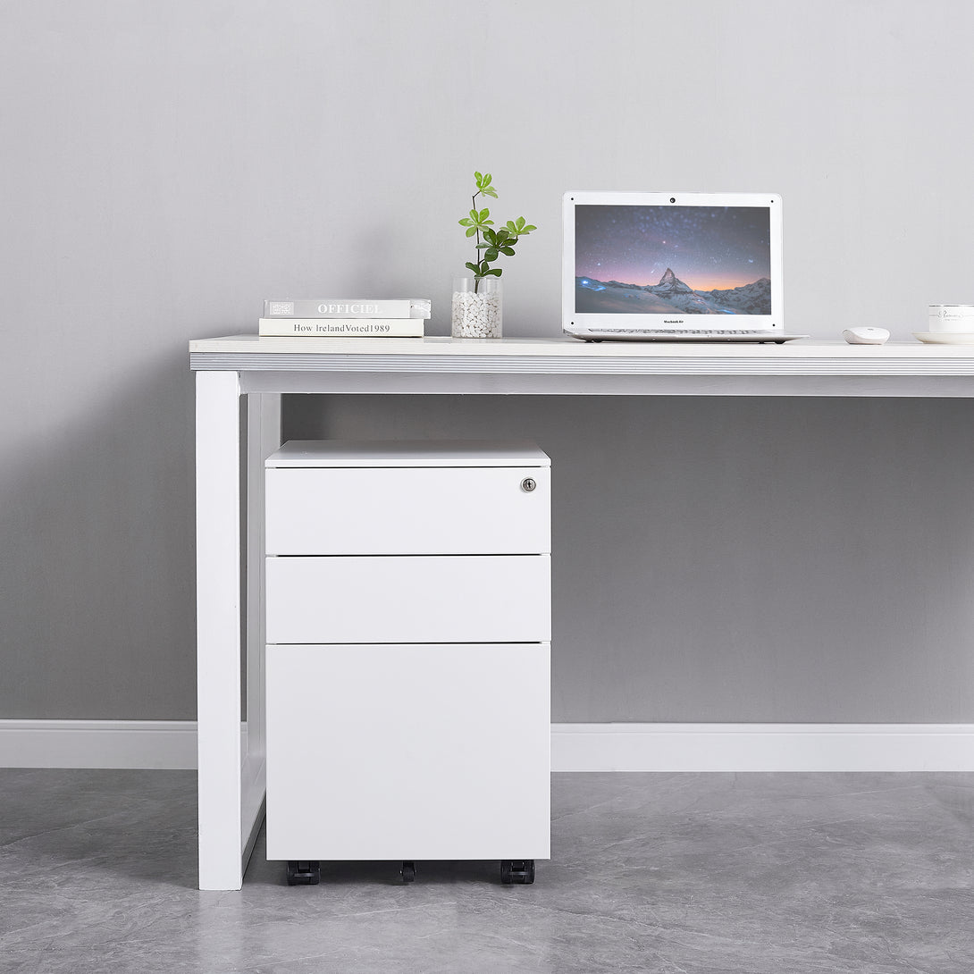 3 Drawers Under the Desk Office File Folder Cabinet with Rolling Wheels and Lock- White_16