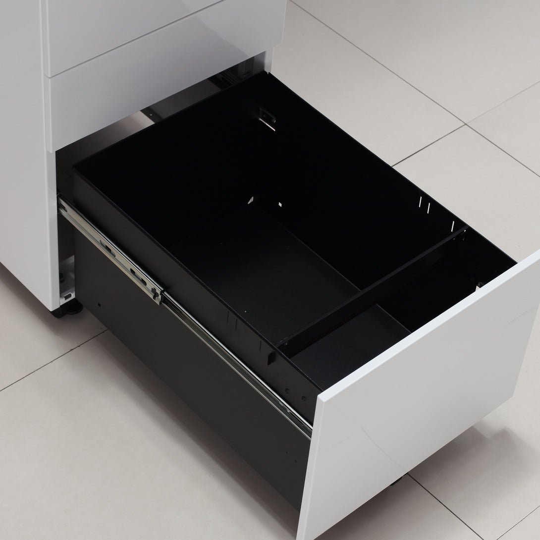 3 Drawers Under the Desk Office File Folder Cabinet with Rolling Wheels and Lock- White_15