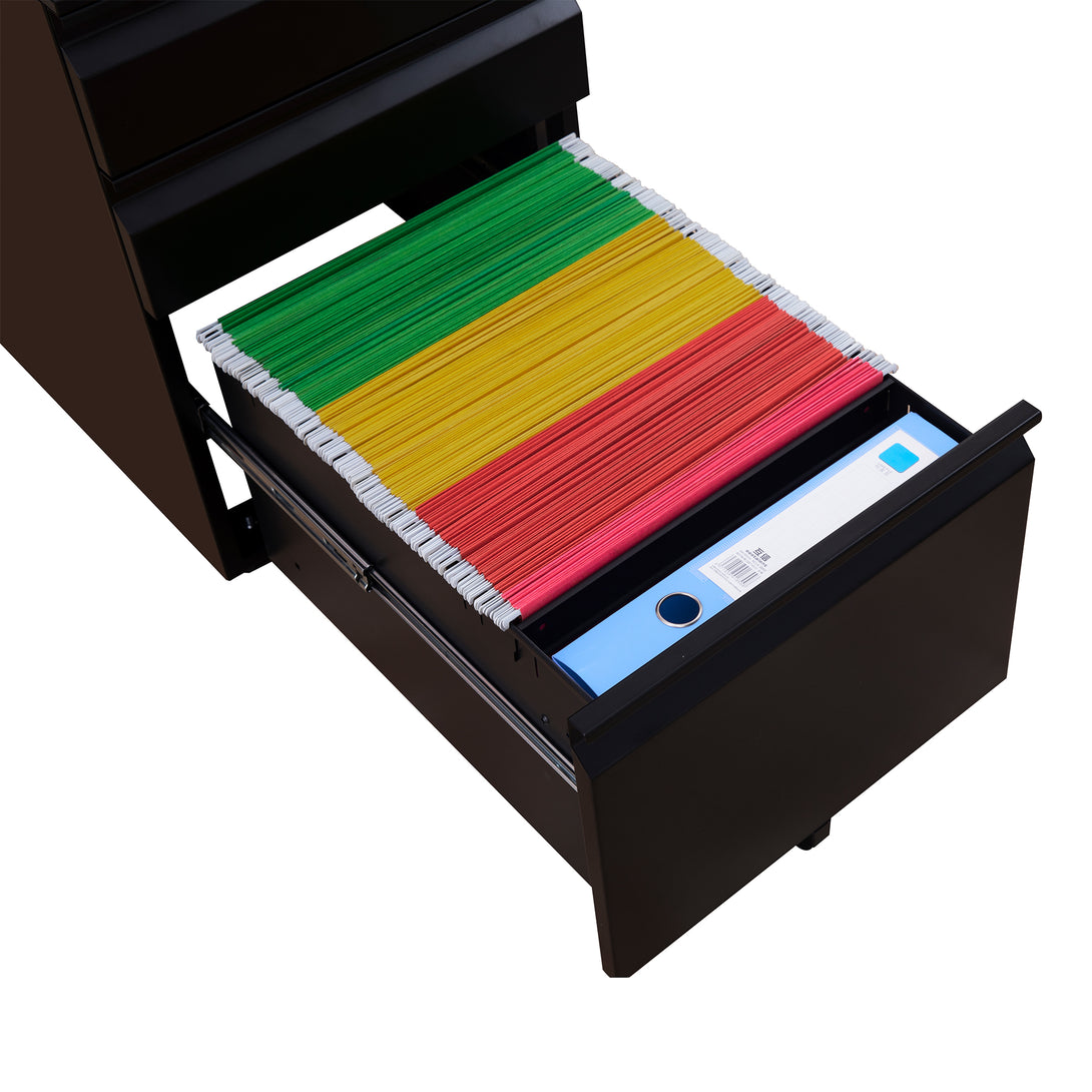 3 Drawers Under the Desk Office File Folder Cabinet with Rolling Wheels and Lock- Black_12