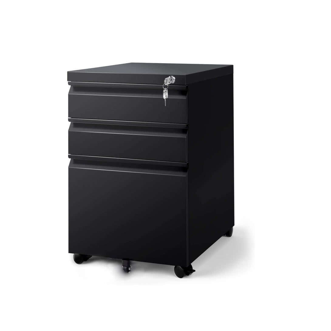 3 Drawers Under the Desk Office File Folder Cabinet with Rolling Wheels and Lock- Black_1