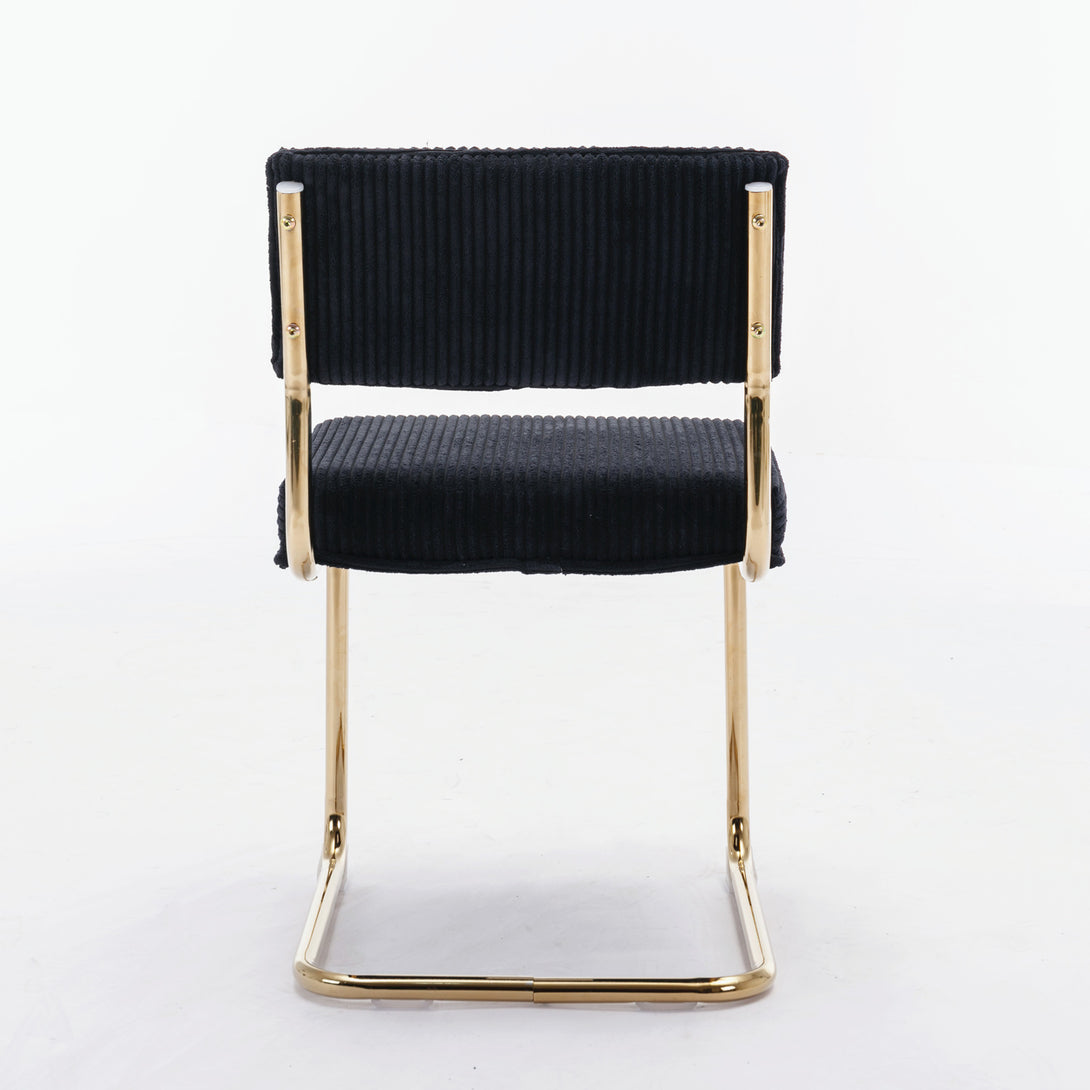 Set of 2 Modern Dining Chairs in Corduroy Fabric with Gold Metal Base- Black_6