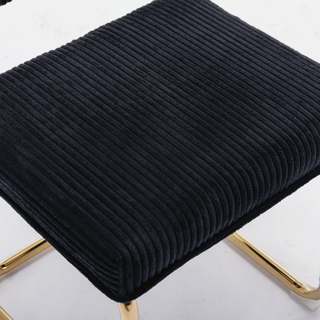 Set of 2 Modern Dining Chairs in Corduroy Fabric with Gold Metal Base- Black_8