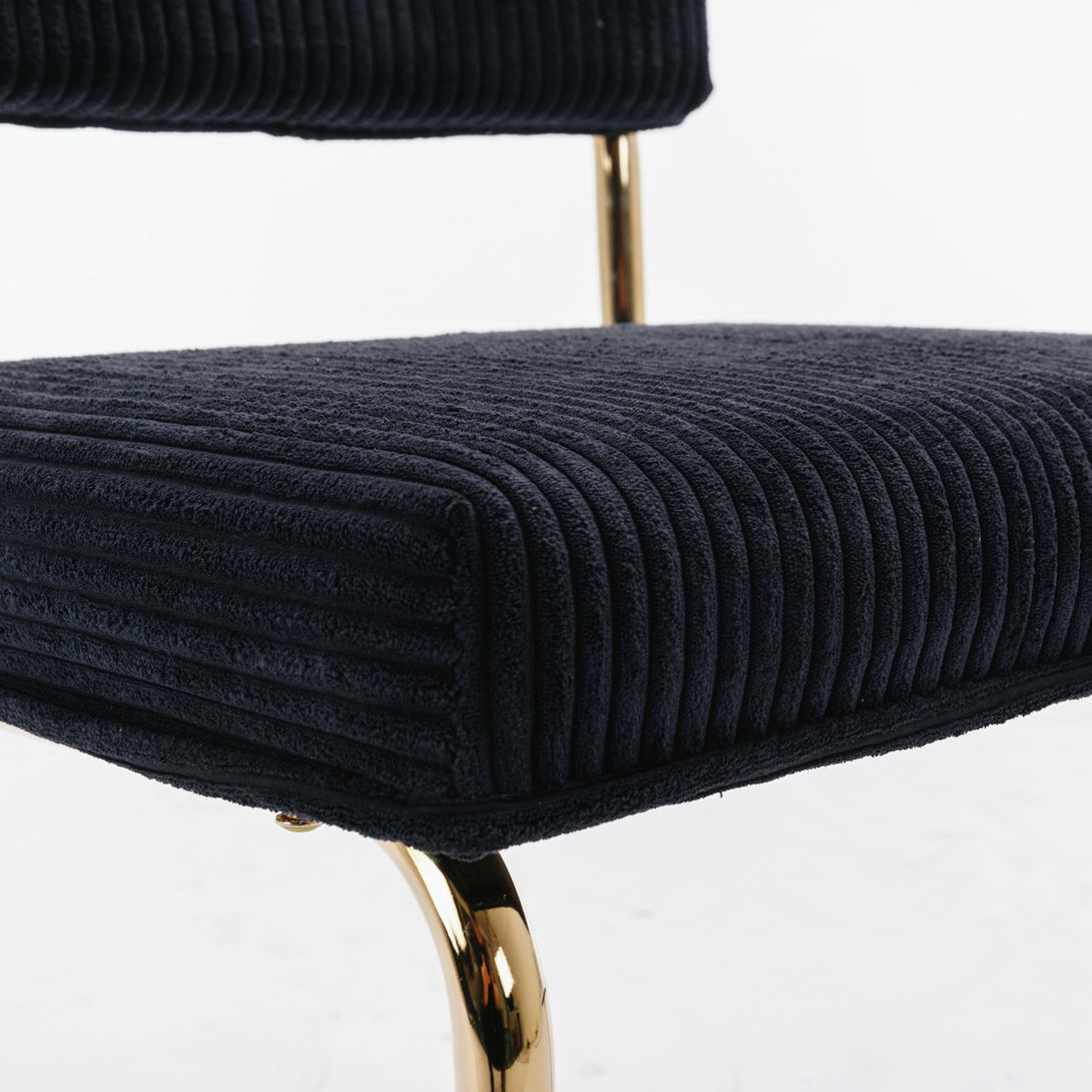 Set of 2 Modern Dining Chairs in Corduroy Fabric with Gold Metal Base- Black_9