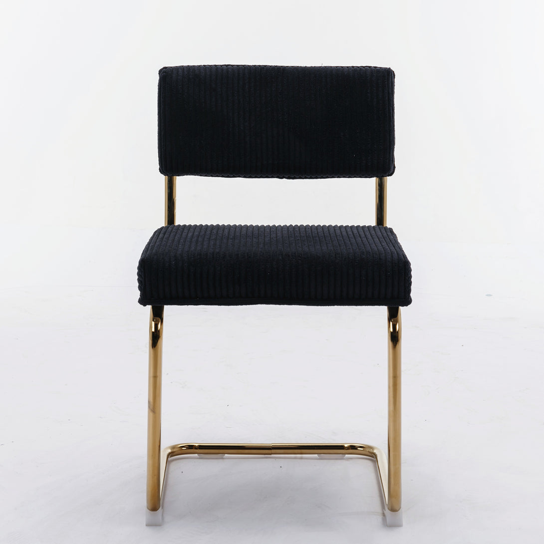 Set of 2 Modern Dining Chairs in Corduroy Fabric with Gold Metal Base- Black_2