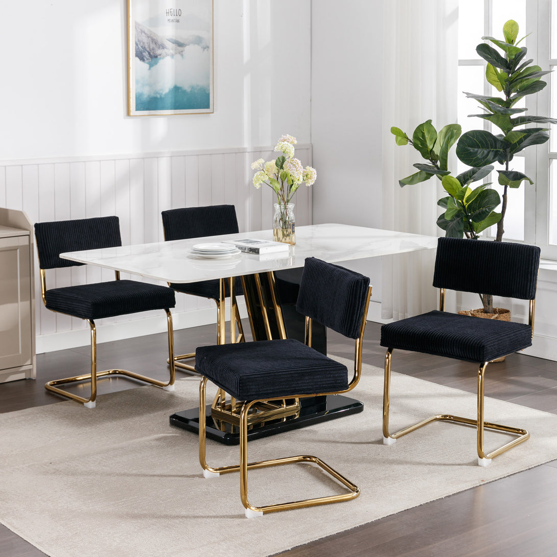 Set of 2 Modern Dining Chairs in Corduroy Fabric with Gold Metal Base- Black_13