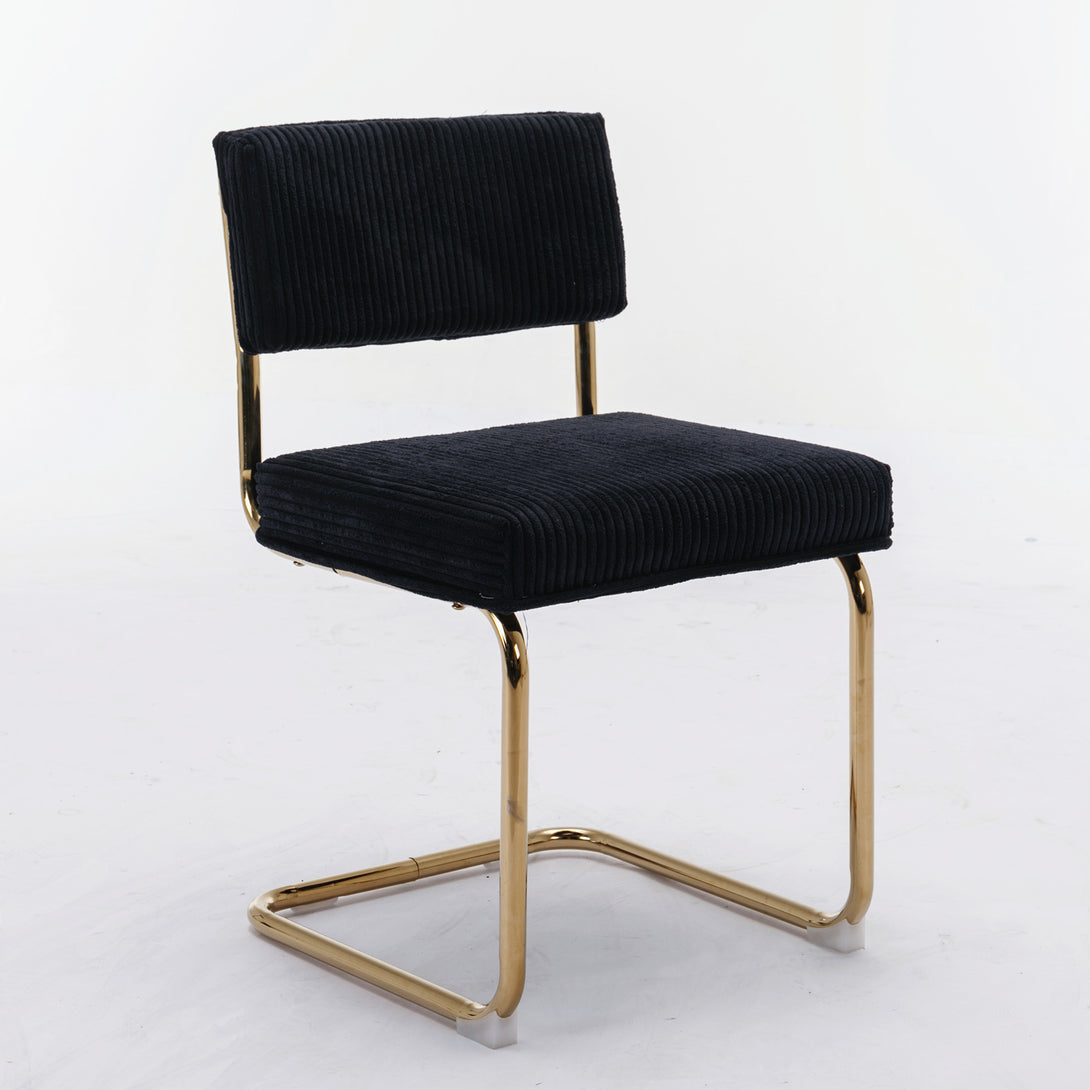 Set of 2 Modern Dining Chairs in Corduroy Fabric with Gold Metal Base- Black_3