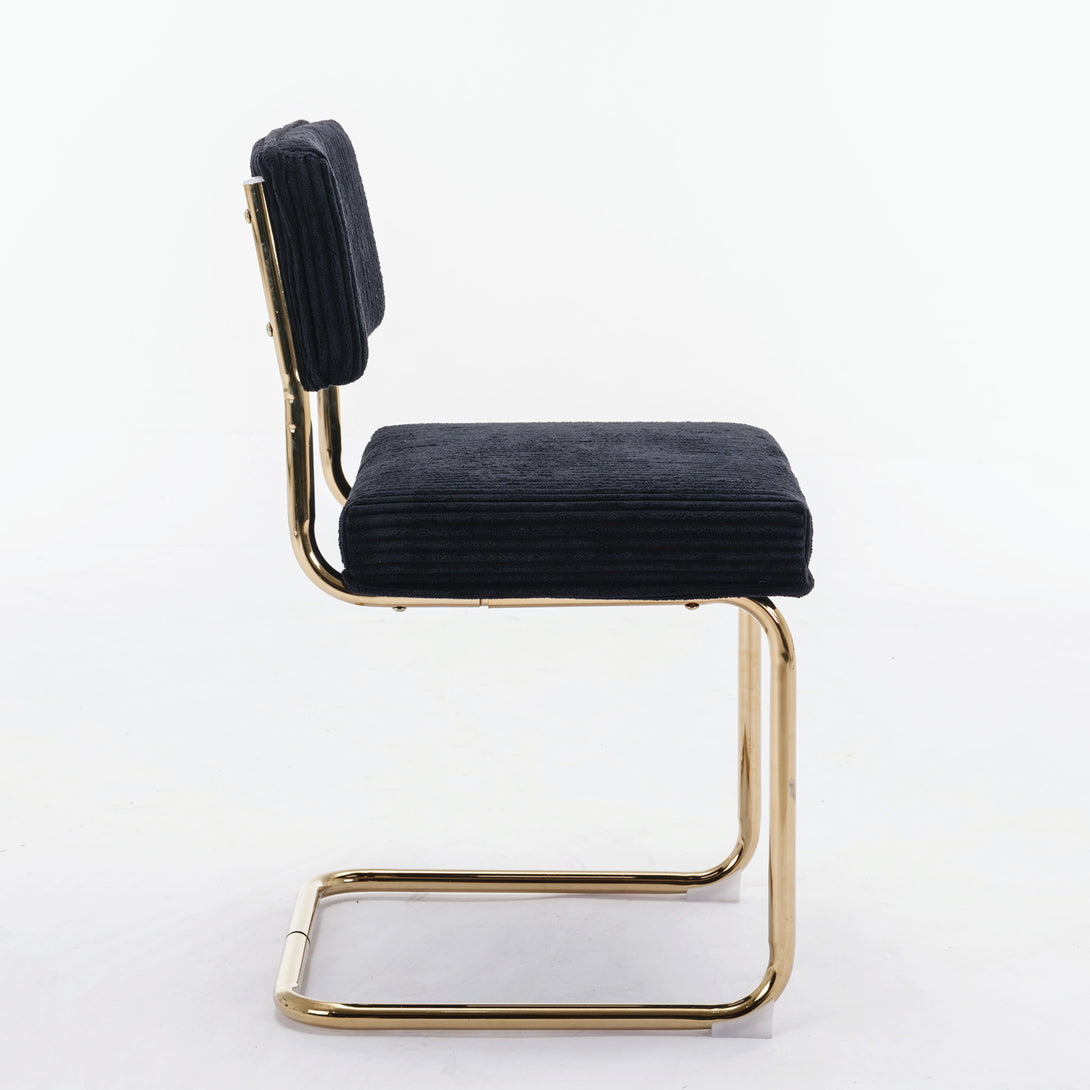 Set of 2 Modern Dining Chairs in Corduroy Fabric with Gold Metal Base- Black_4