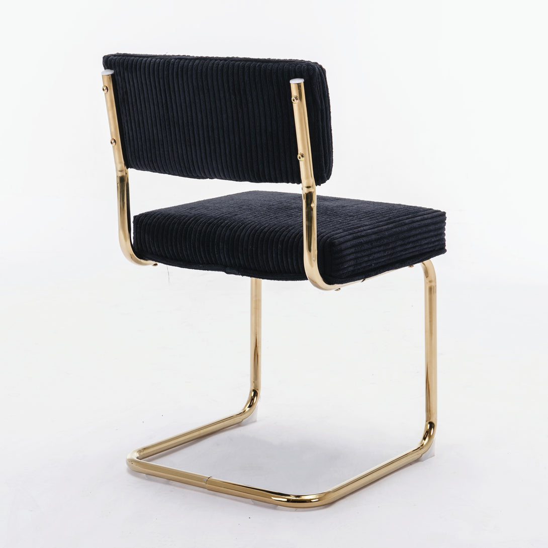 Set of 2 Modern Dining Chairs in Corduroy Fabric with Gold Metal Base- Black_5