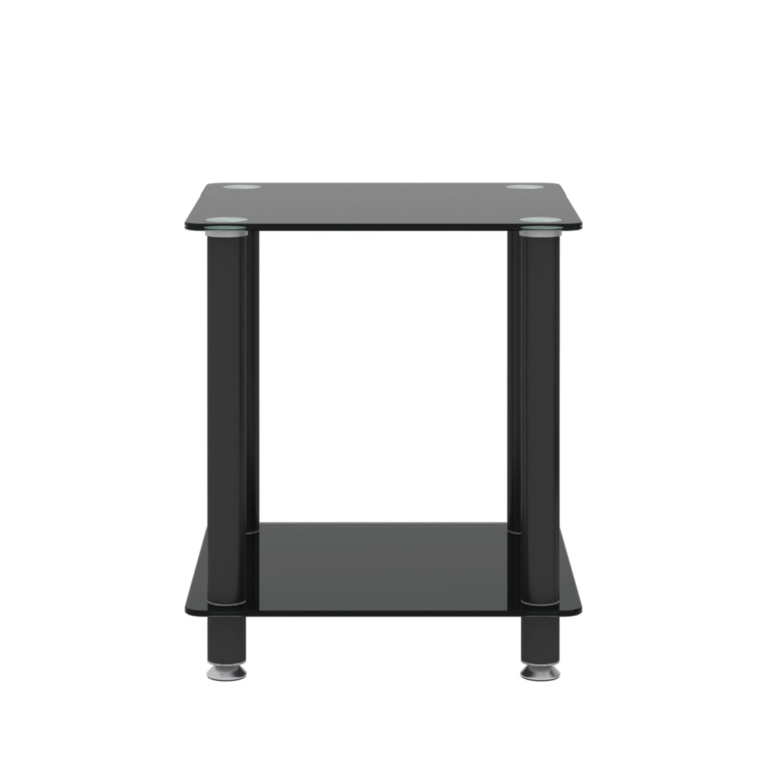 2 pcs Modern Design Coffee Table Tempered Glass End Table Night Stand- Black_18