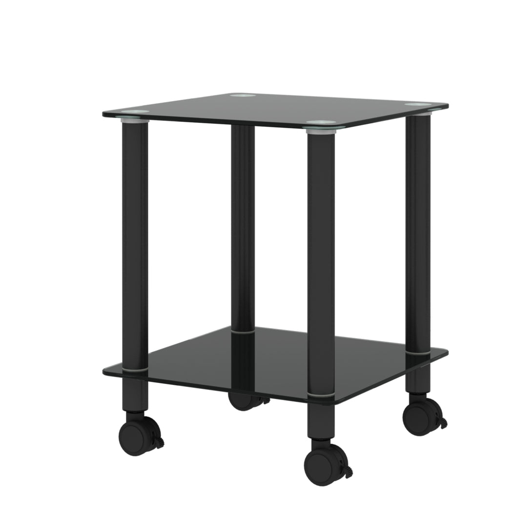 2 pcs Modern Design Coffee Table Tempered Glass End Table Night Stand- Black_17