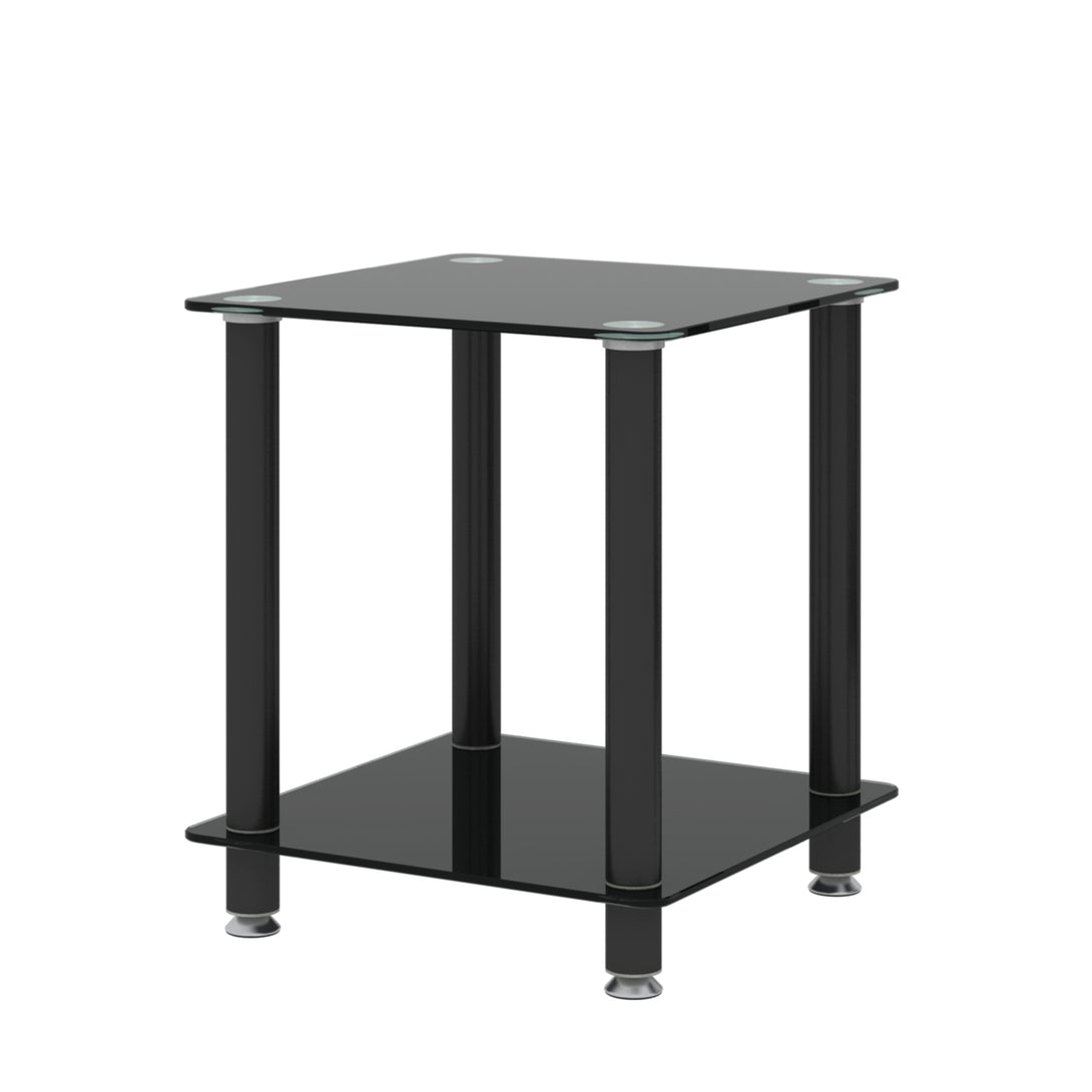 2 pcs Modern Design Coffee Table Tempered Glass End Table Night Stand- Black_15