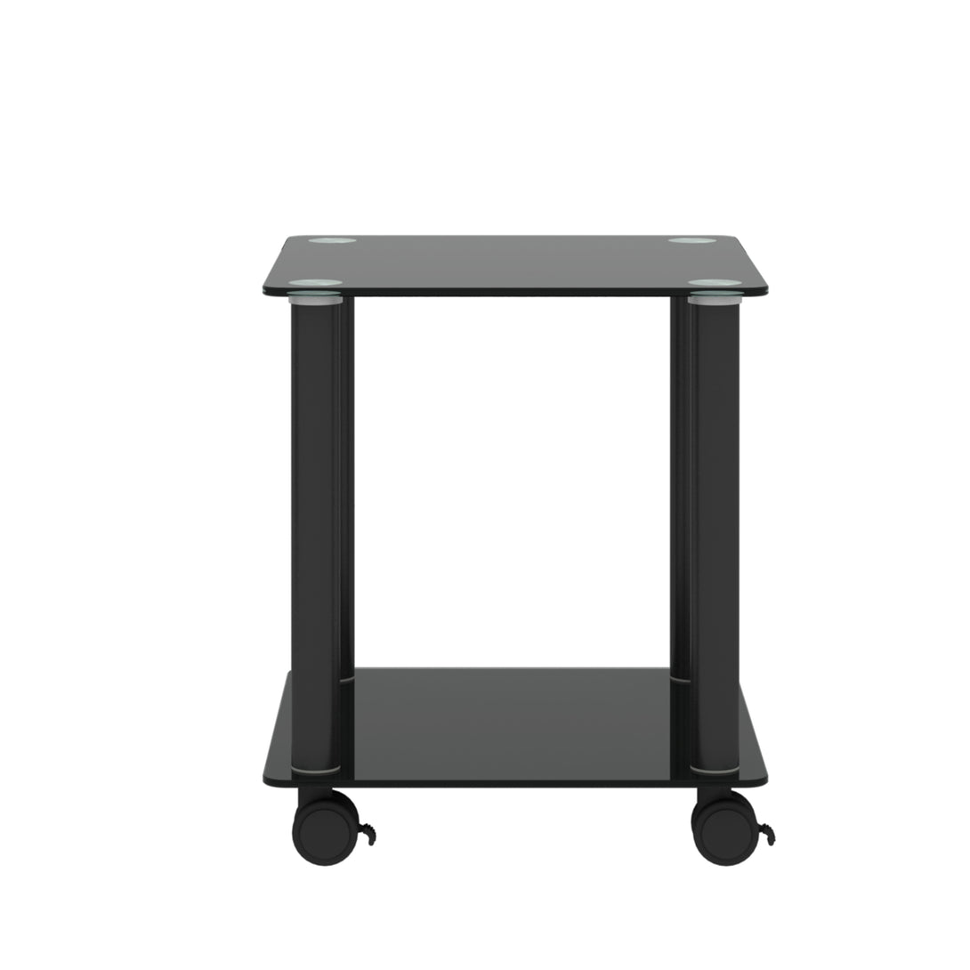 2 pcs Modern Design Coffee Table Tempered Glass End Table Night Stand- Black_19