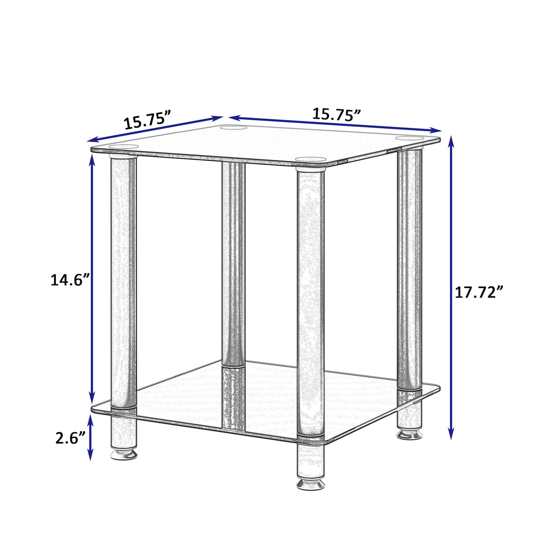 2 pcs Modern Design Coffee Table Tempered Glass End Table Night Stand- Black_9