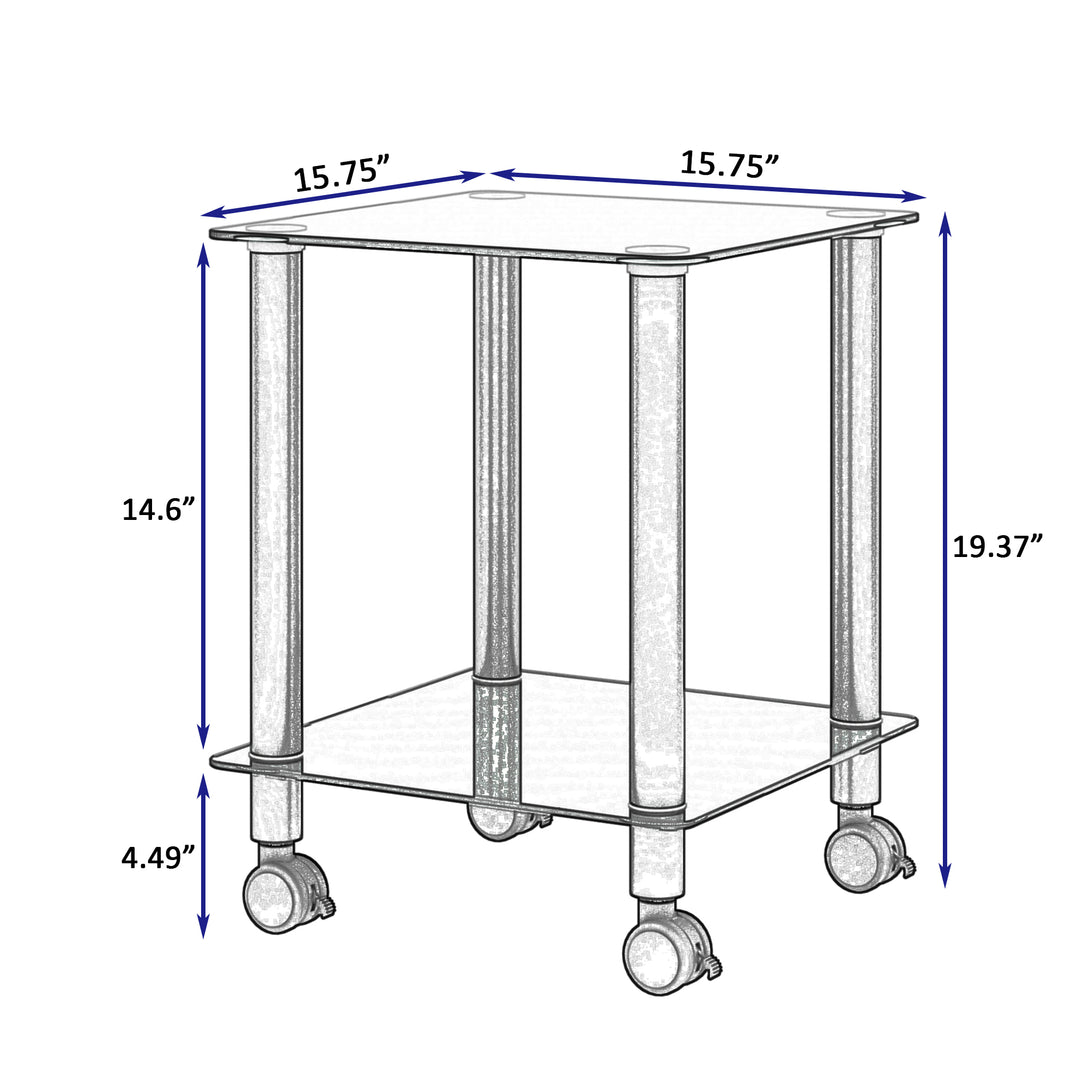 2 pcs Modern Design Coffee Table Tempered Glass End Table Night Stand- Black_11