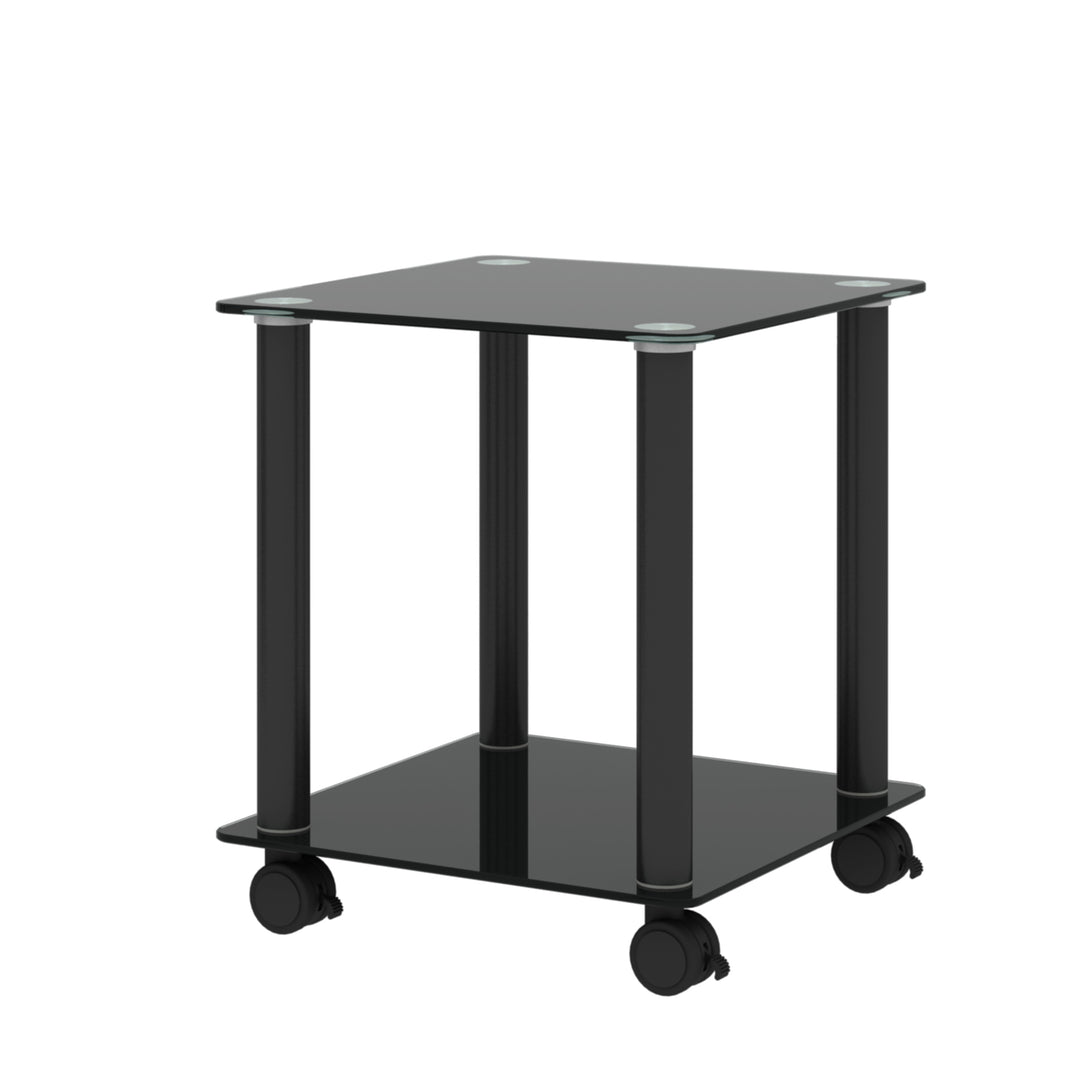 2 pcs Modern Design Coffee Table Tempered Glass End Table Night Stand- Black_16