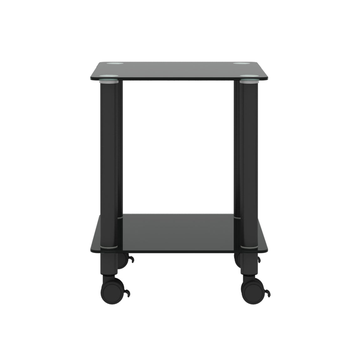 2 pcs Modern Design Coffee Table Tempered Glass End Table Night Stand- Black_20