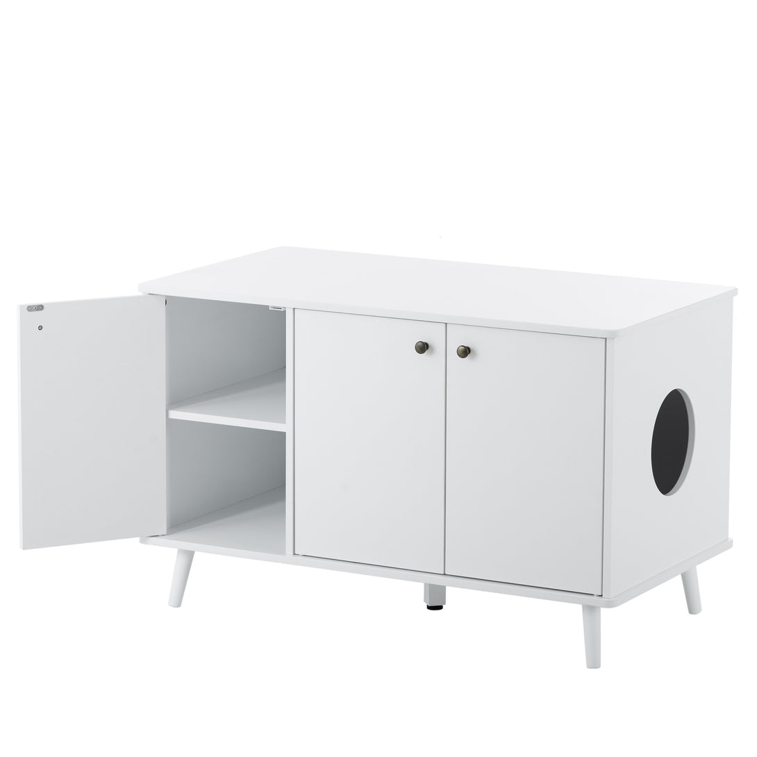 3 Door Hidden Cat Enclosure Box Furniture Side Table with Hidden Plug- White_7