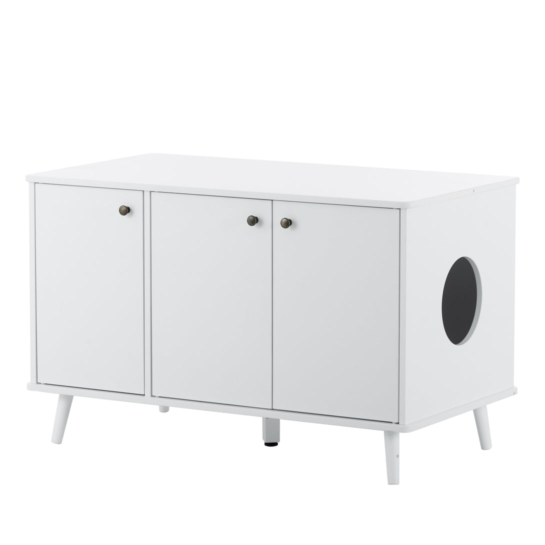 3 Door Hidden Cat Enclosure Box Furniture Side Table with Hidden Plug- White_4