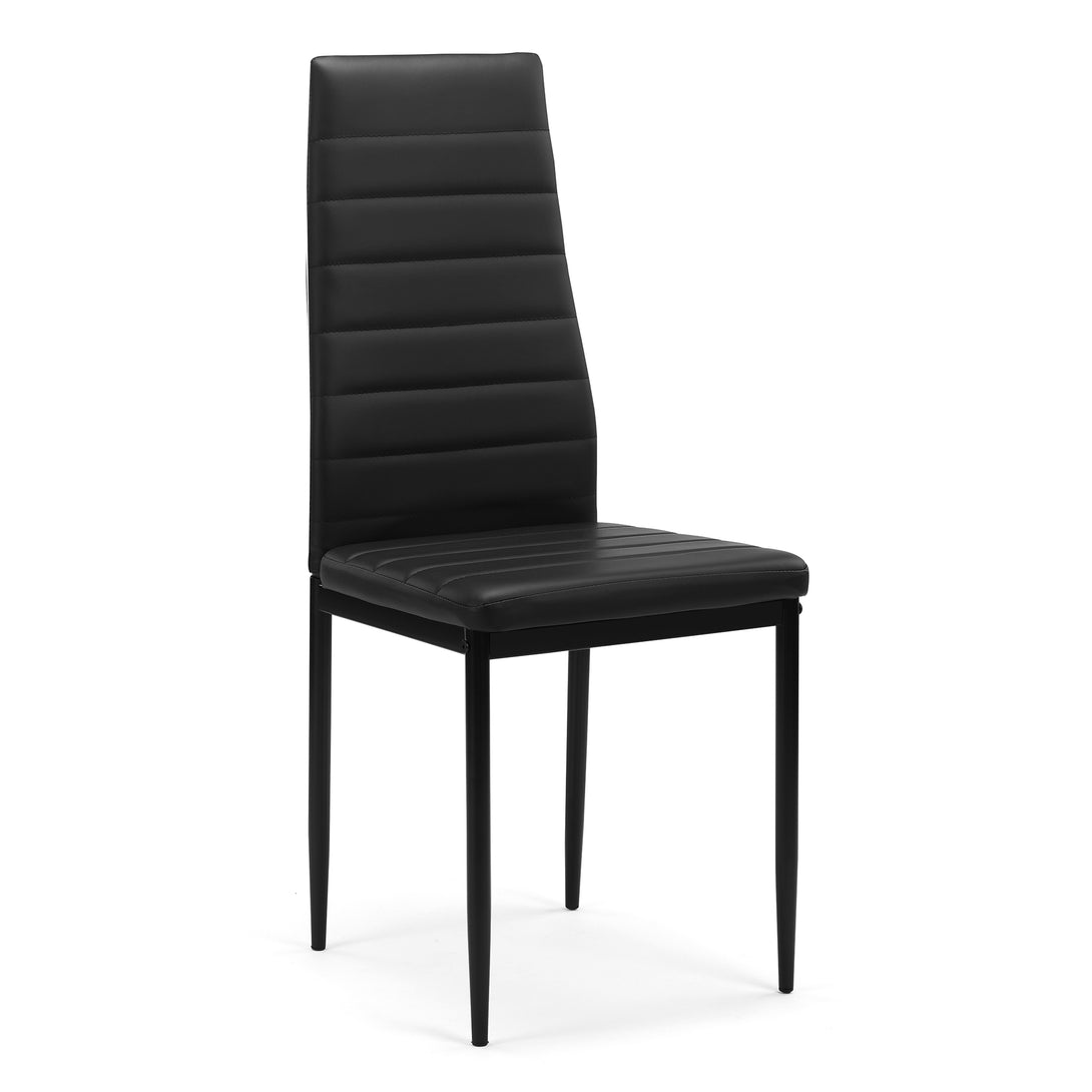 4 pcs Modern Vertical Design Dining Kitchen Chair PU Leather with Metal Legs- Black_5